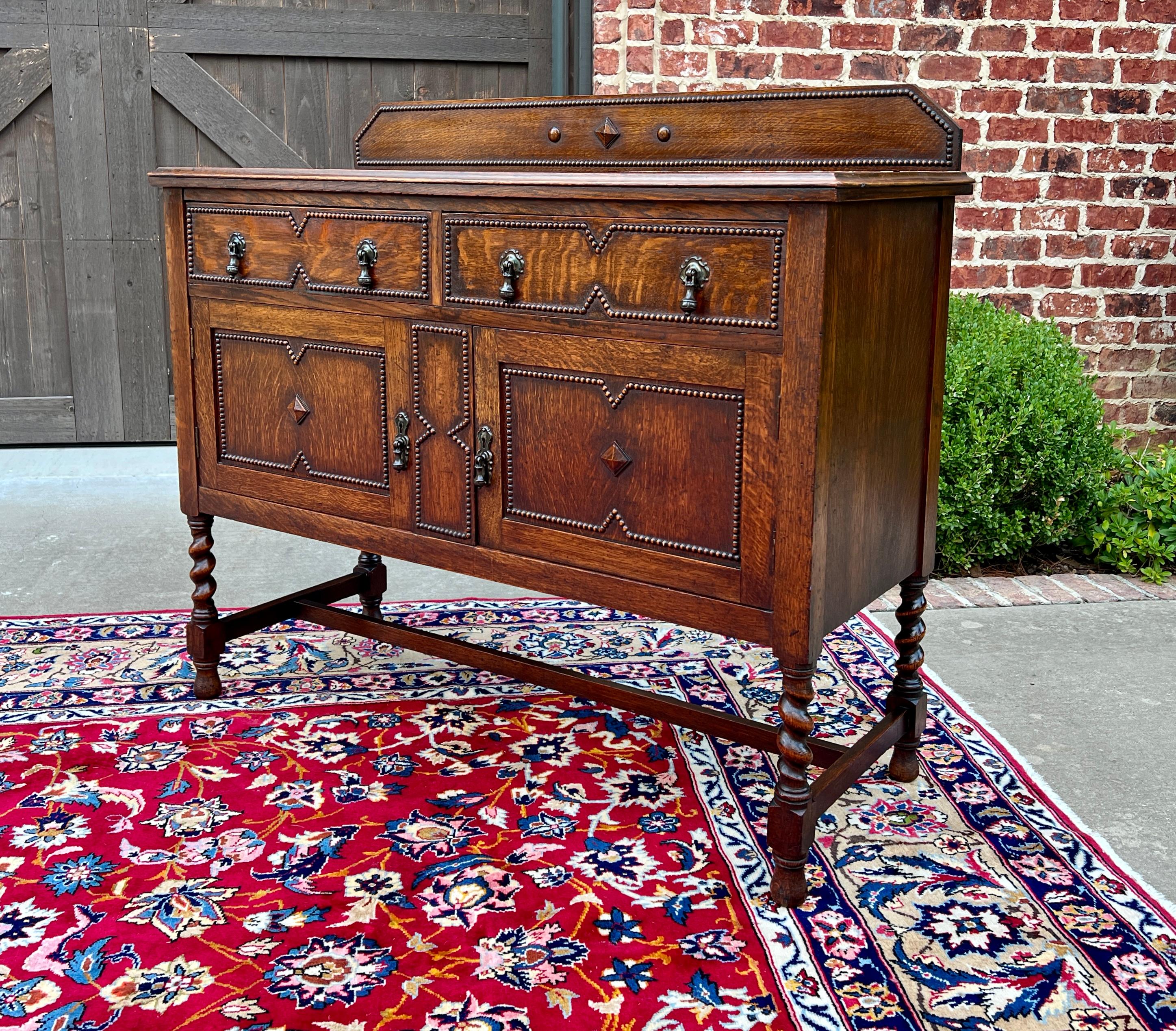 Antique English Sideboard Server Buffet Barley Twist Jacobean Honey Oak c.1930s 12