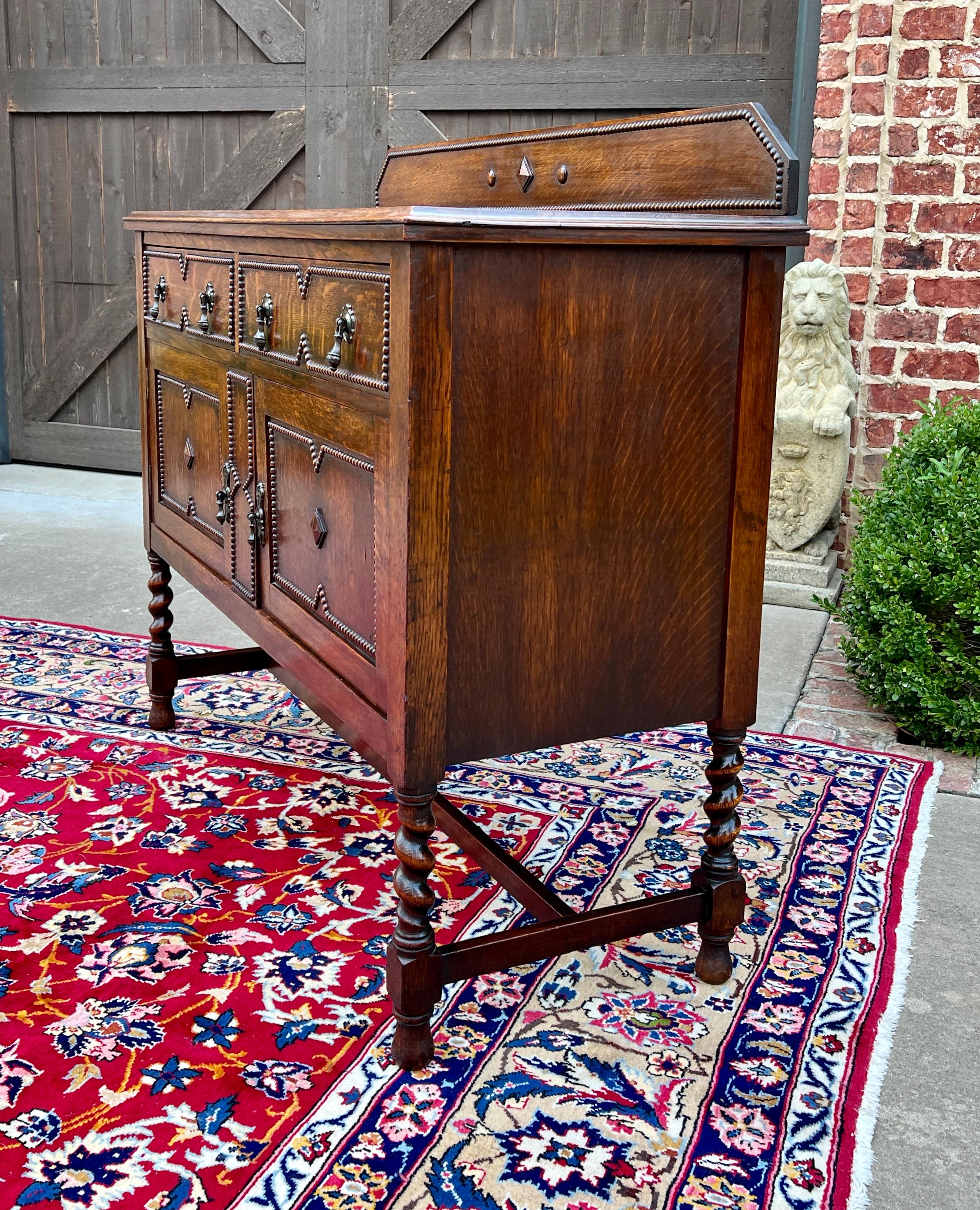 Antique English Sideboard Server Buffet Barley Twist Jacobean Honey Oak c.1930s 13
