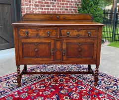 Antique English Sideboard Server Buffet Barley Twist Jacobean Honey Oak c.1930s