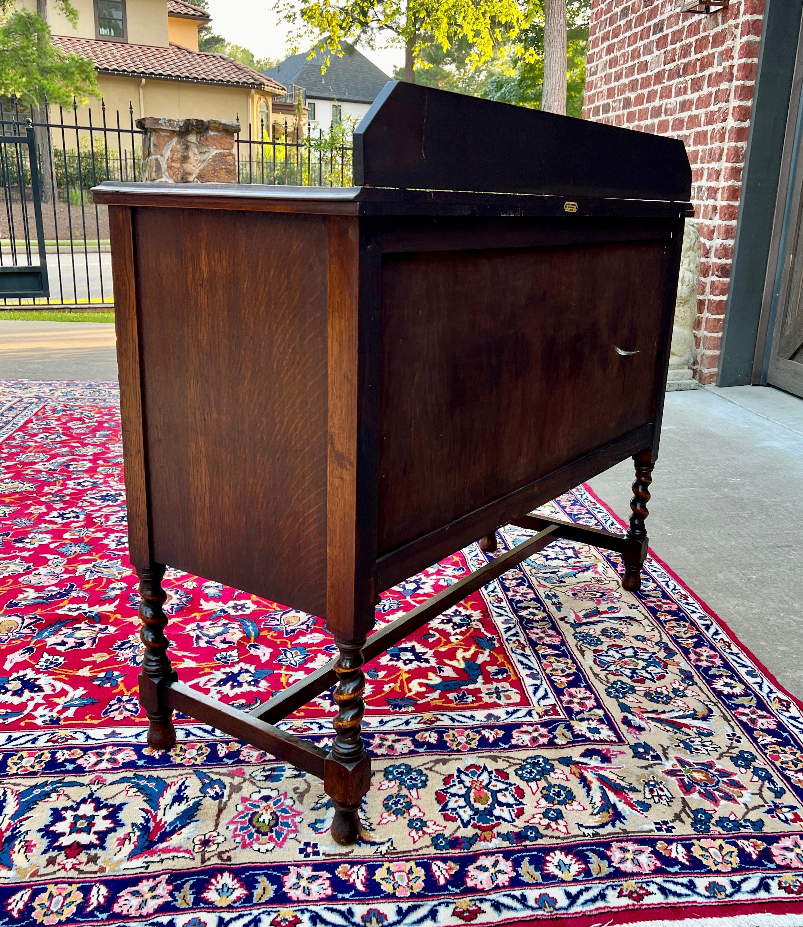 Antique English Sideboard Server Buffet Barley Twist Jacobean Honey Oak c.1930s 15