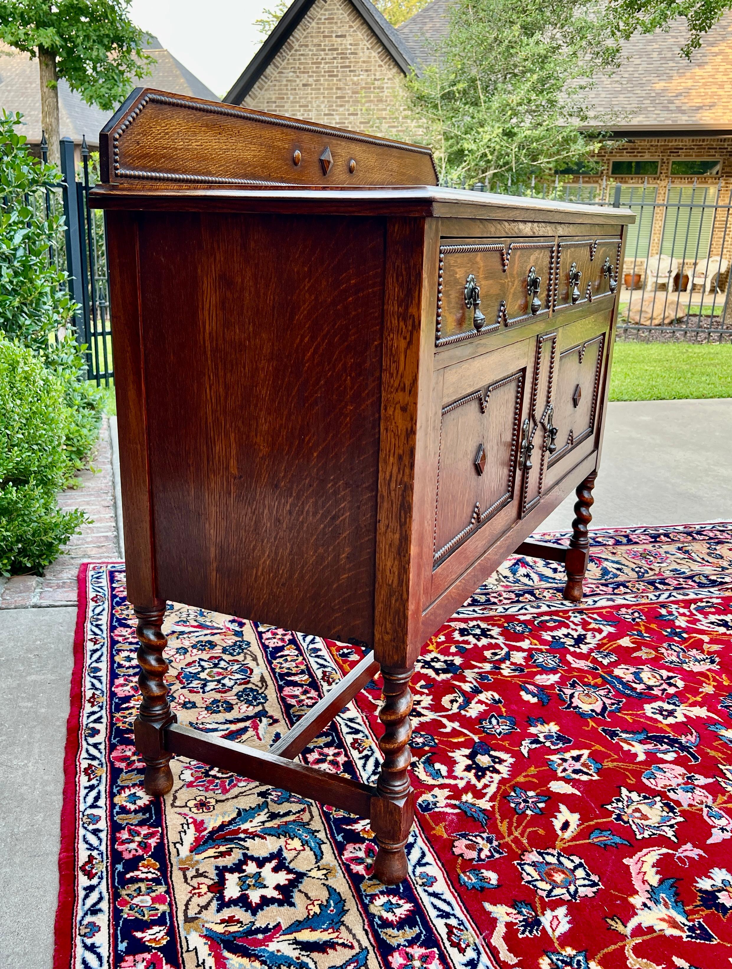 Antique English Sideboard Server Buffet Barley Twist Jacobean Honey Oak c.1930s 1