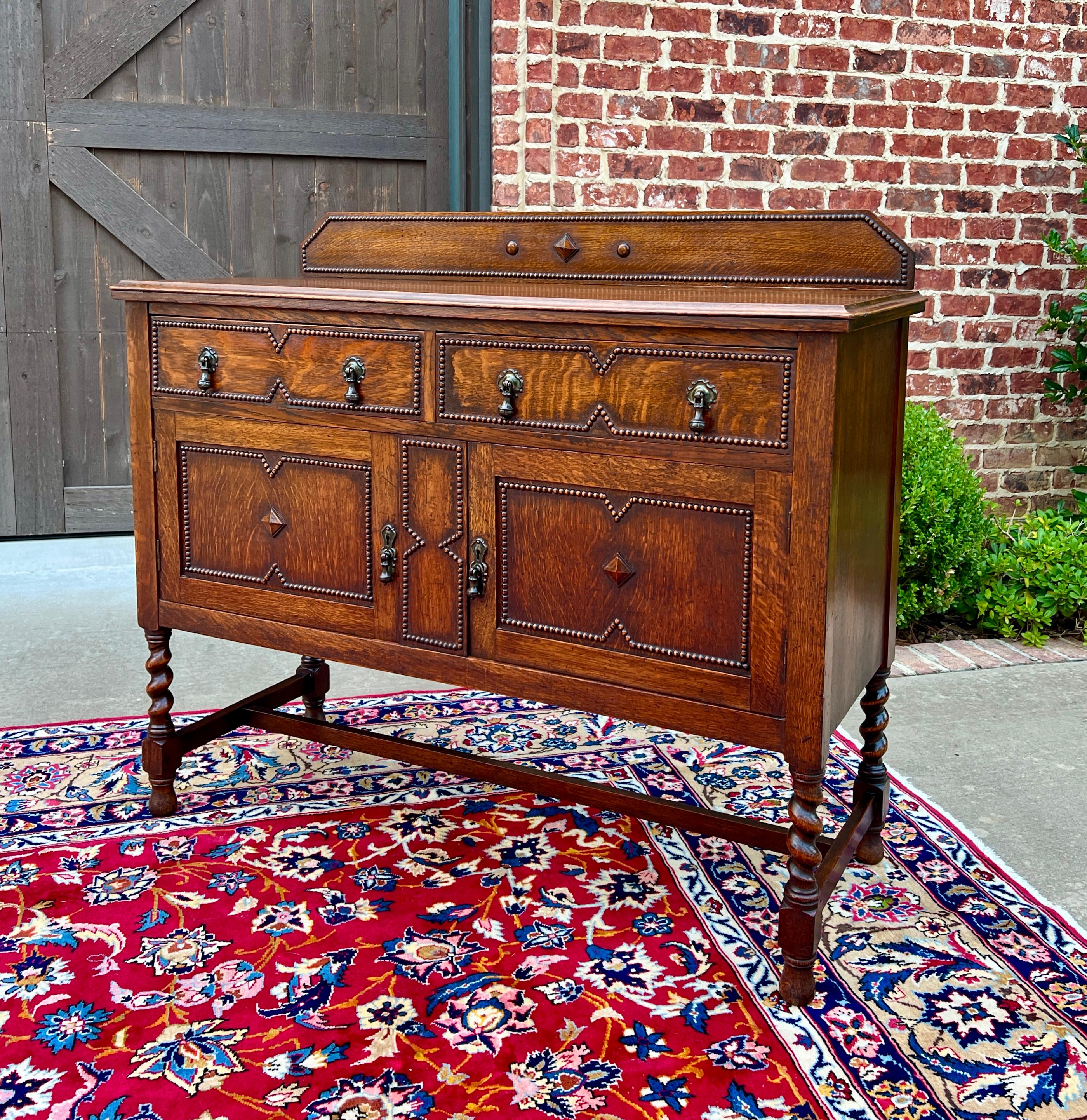 Antique English Sideboard Server Buffet Barley Twist Jacobean Honey Oak c.1930s 3