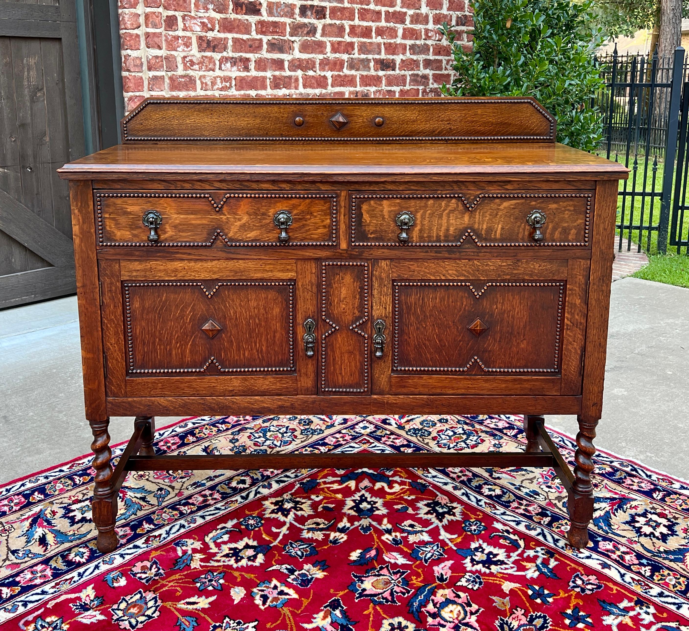 Antique English Sideboard Server Buffet Barley Twist Jacobean Honey Oak c.1930s 4