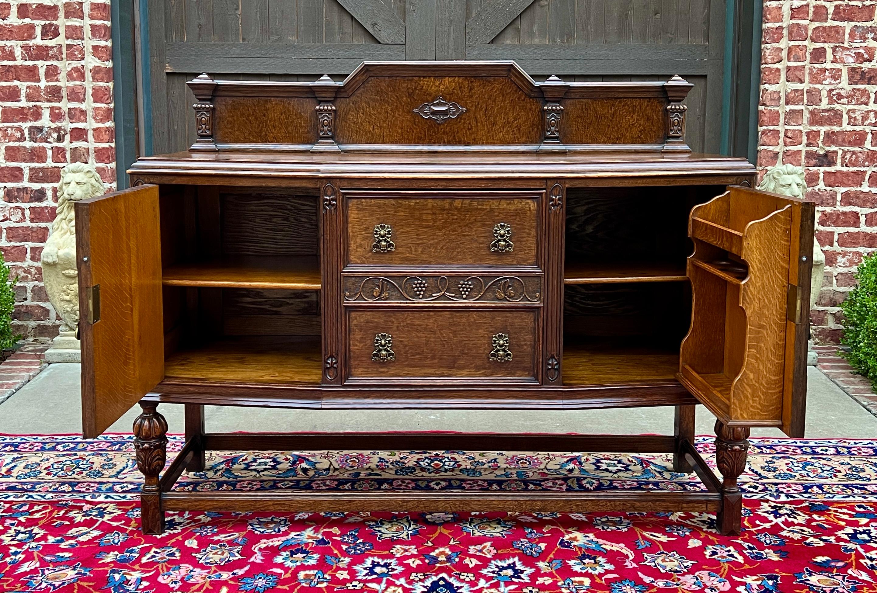 Antique English Sideboard Server Buffet Cabinet Tiger Oak Bow Front c. 1930s 5