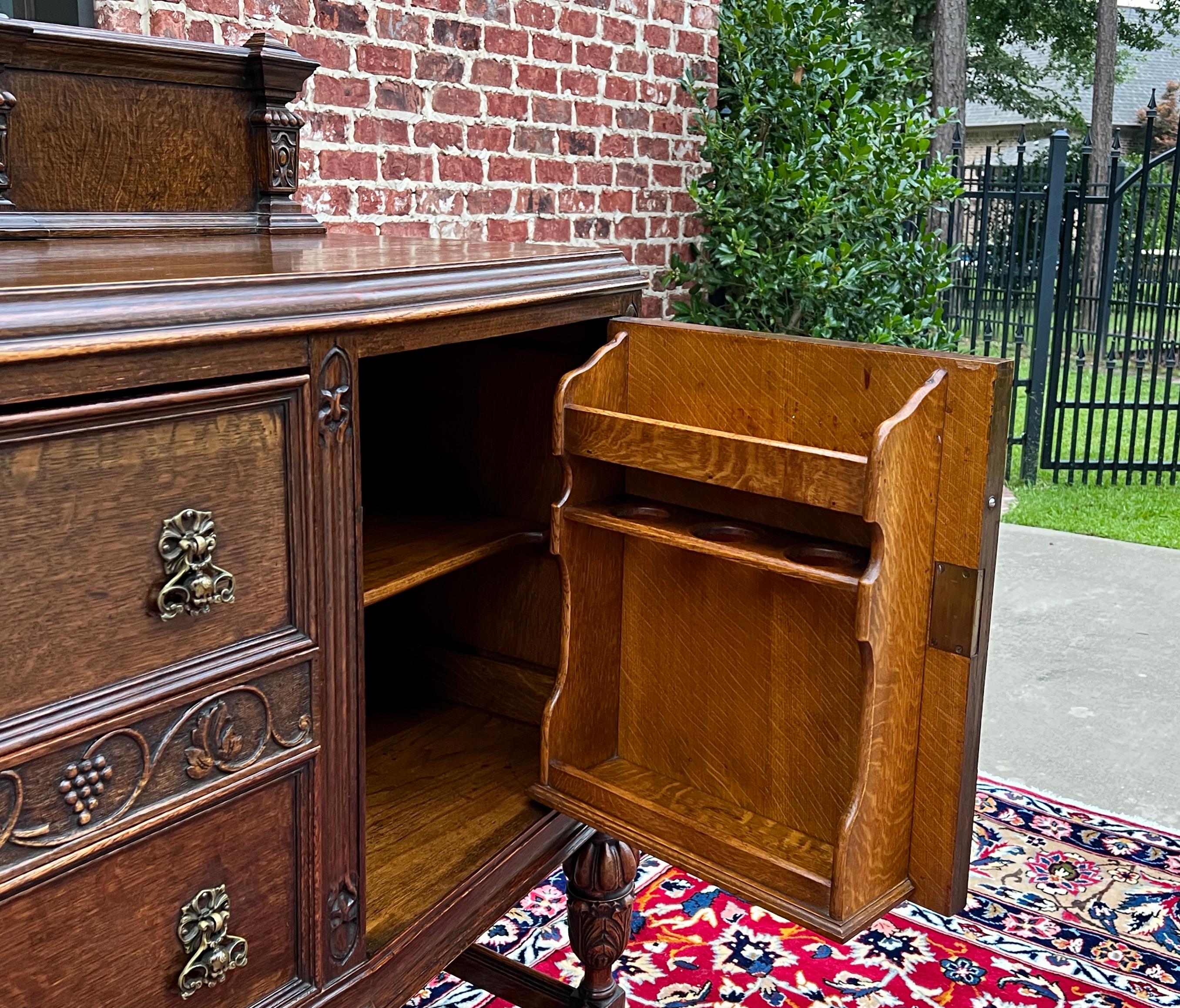 Antique English Sideboard Server Buffet Cabinet Tiger Oak Bow Front c. 1930s 6