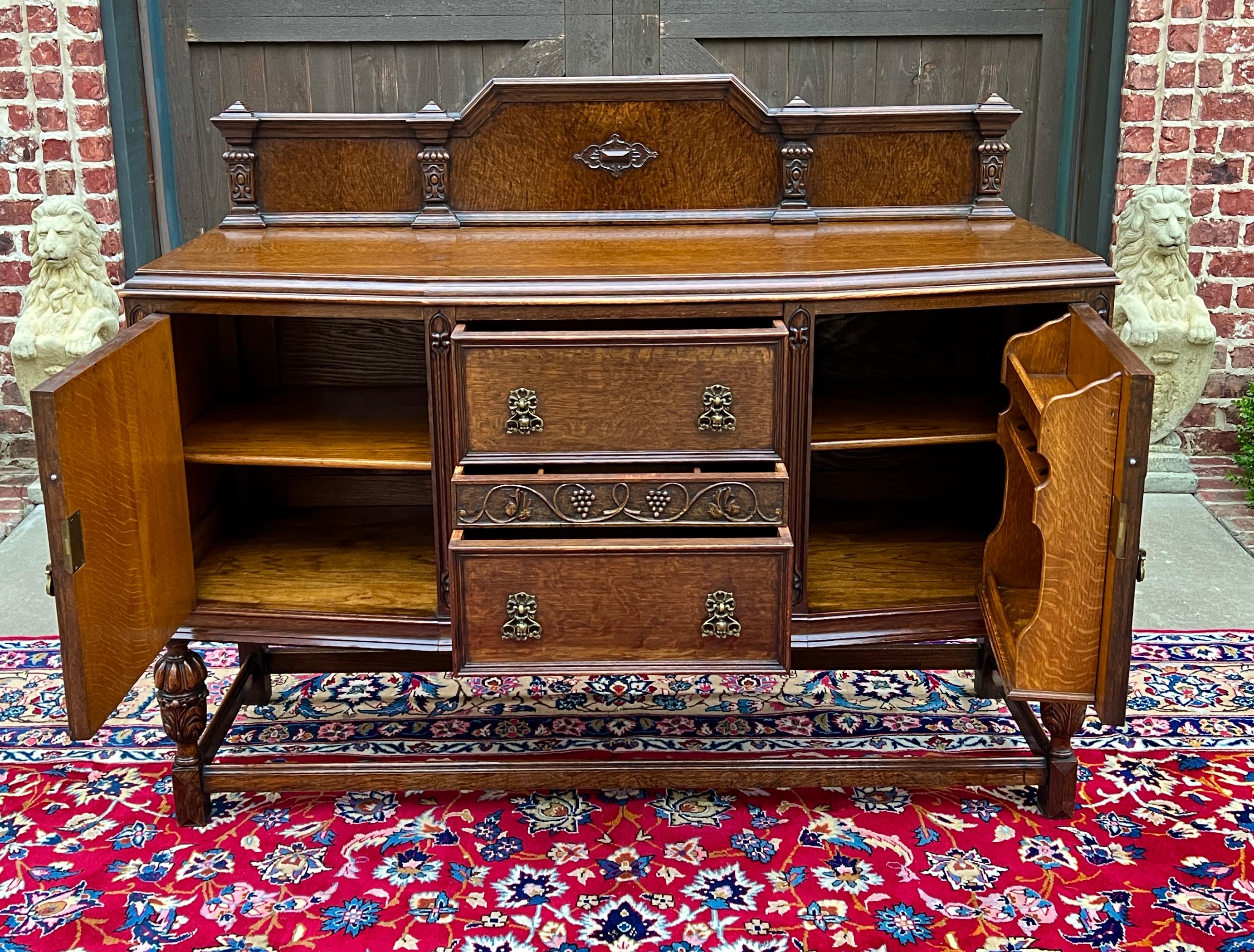 Antique English Sideboard Server Buffet Cabinet Tiger Oak Bow Front c. 1930s 7