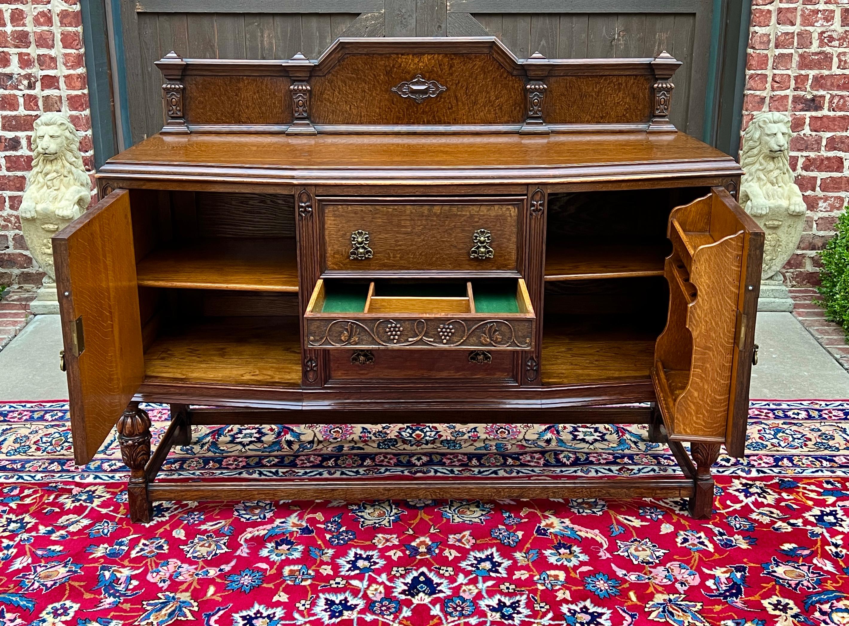 Antique English Sideboard Server Buffet Cabinet Tiger Oak Bow Front c. 1930s 8