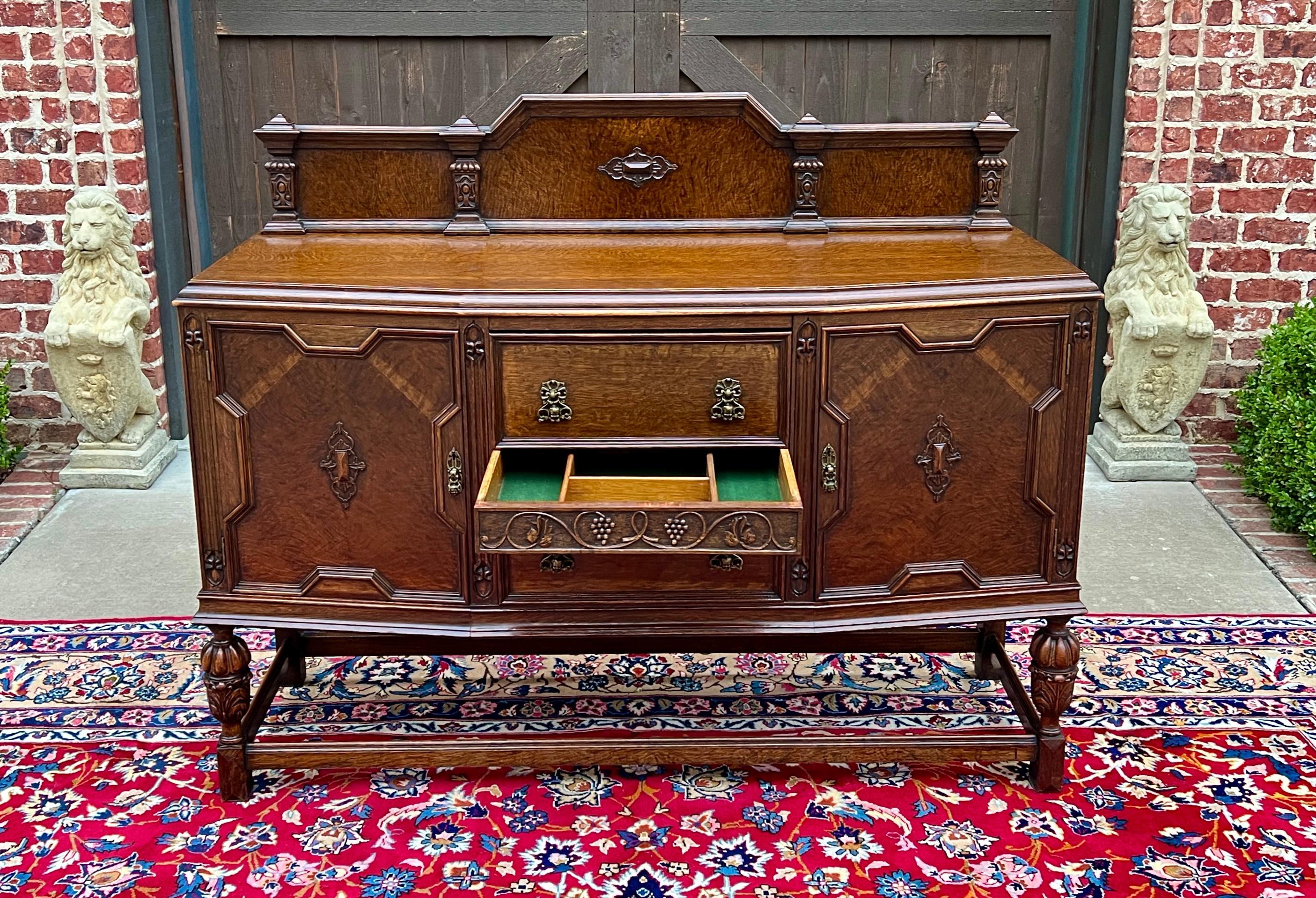 Antique English Sideboard Server Buffet Cabinet Tiger Oak Bow Front c. 1930s 9