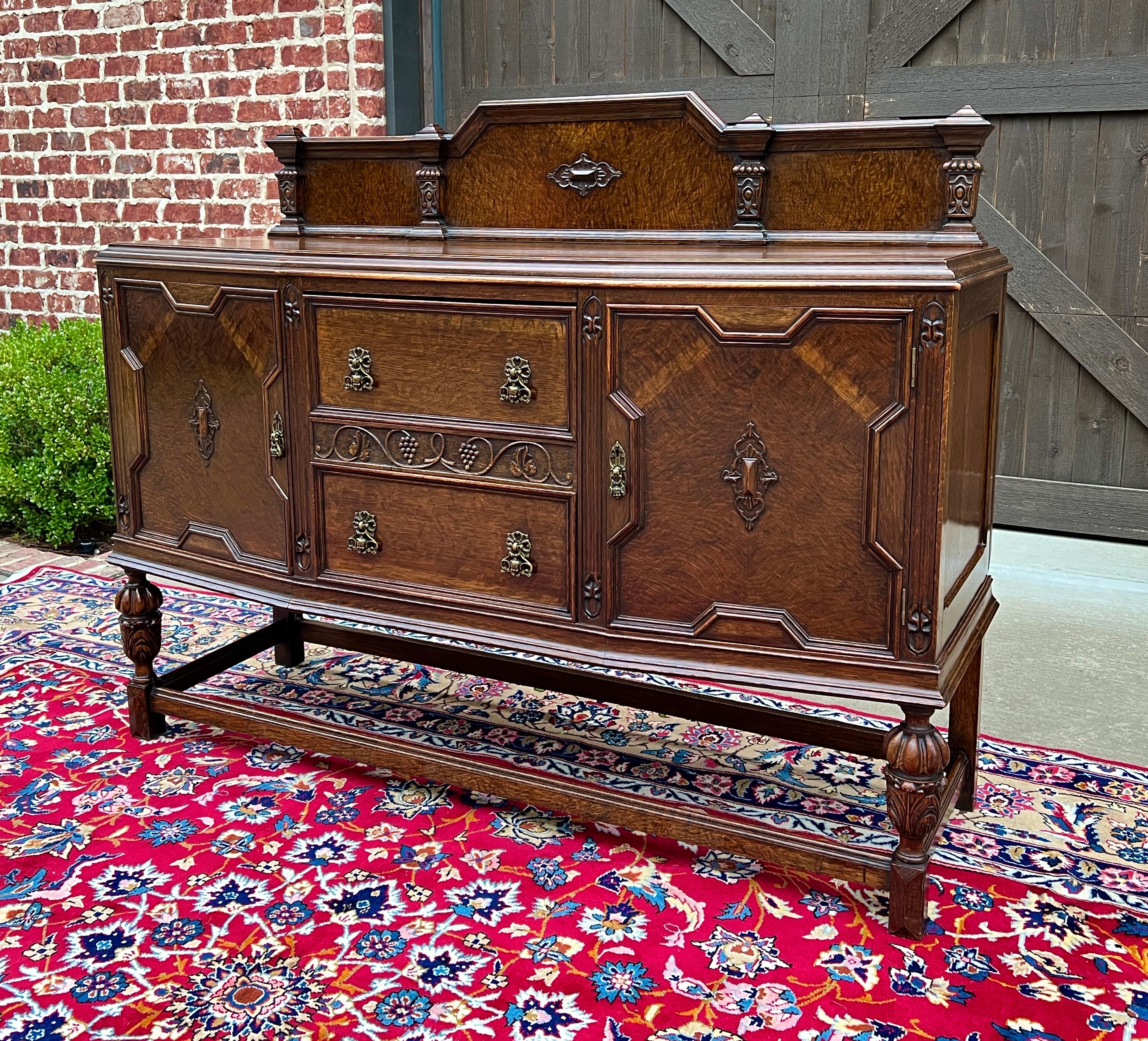 Antique English Sideboard Server Buffet Cabinet Tiger Oak Bow Front c. 1930s 11