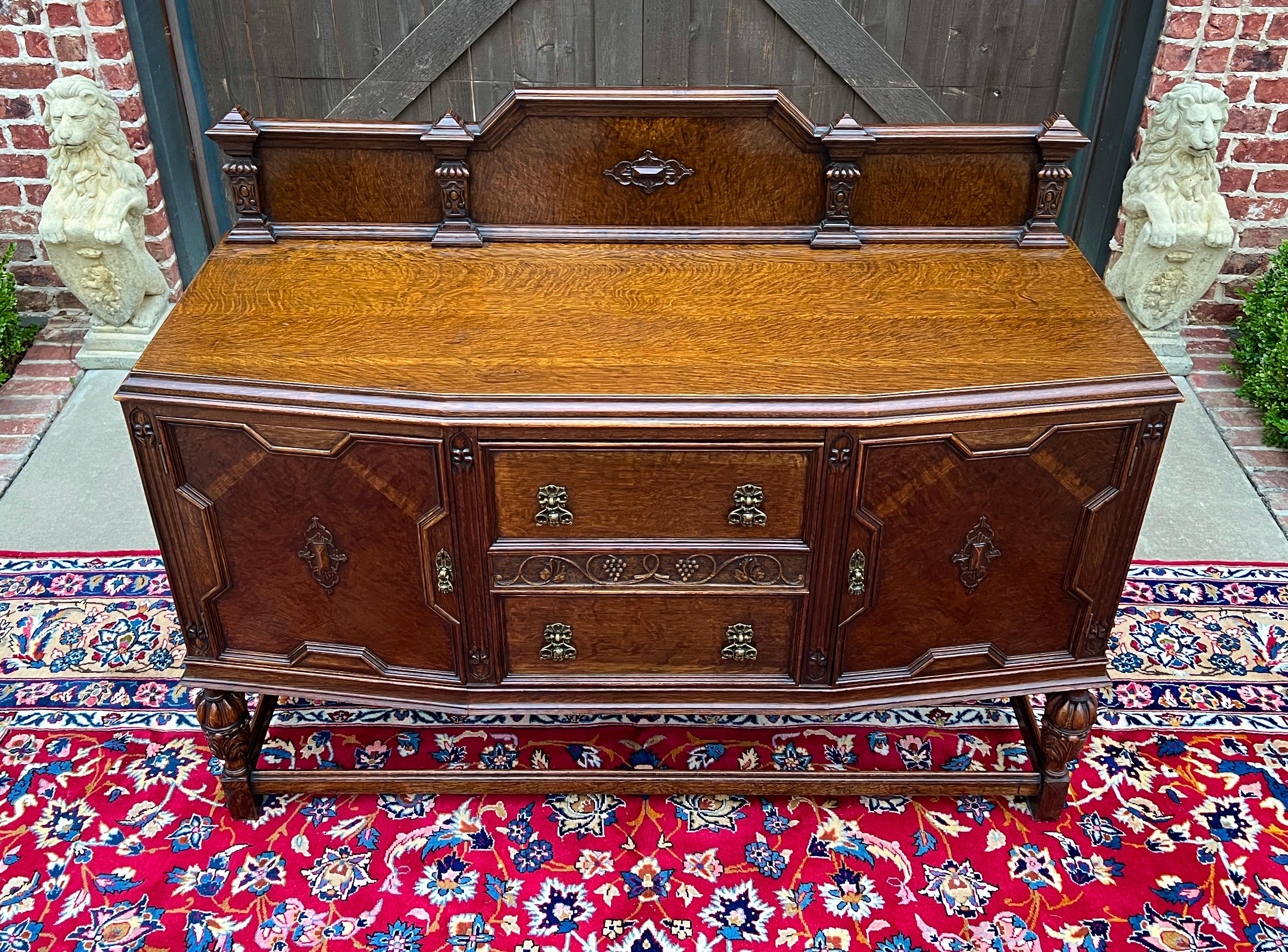 Antique English Sideboard Server Buffet Cabinet Tiger Oak Bow Front c. 1930s 13