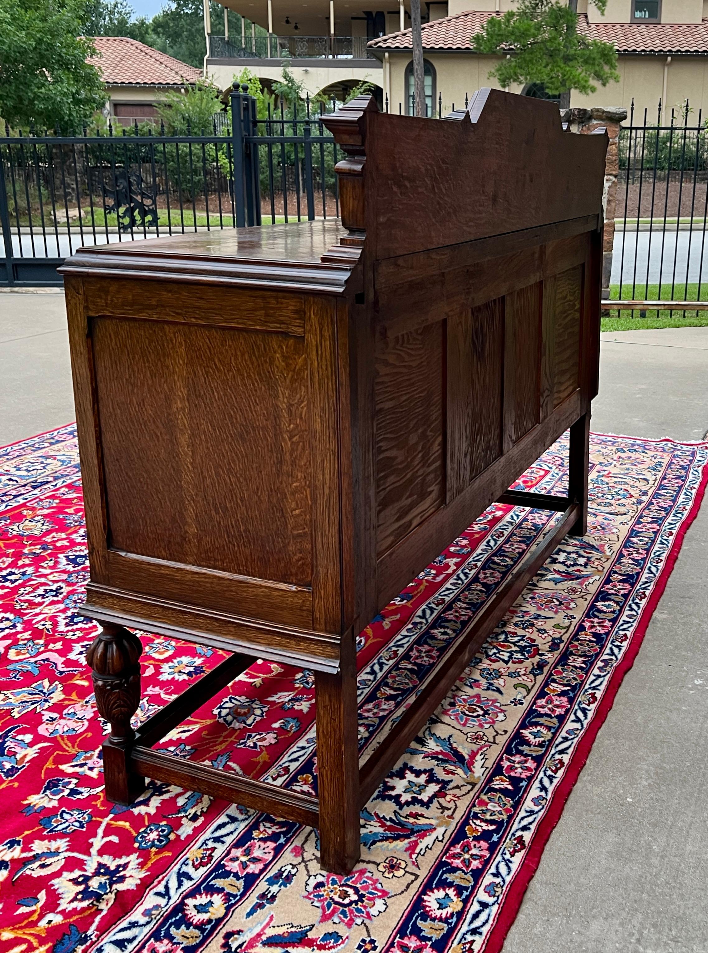 Antique English Sideboard Server Buffet Cabinet Tiger Oak Bow Front c. 1930s 14