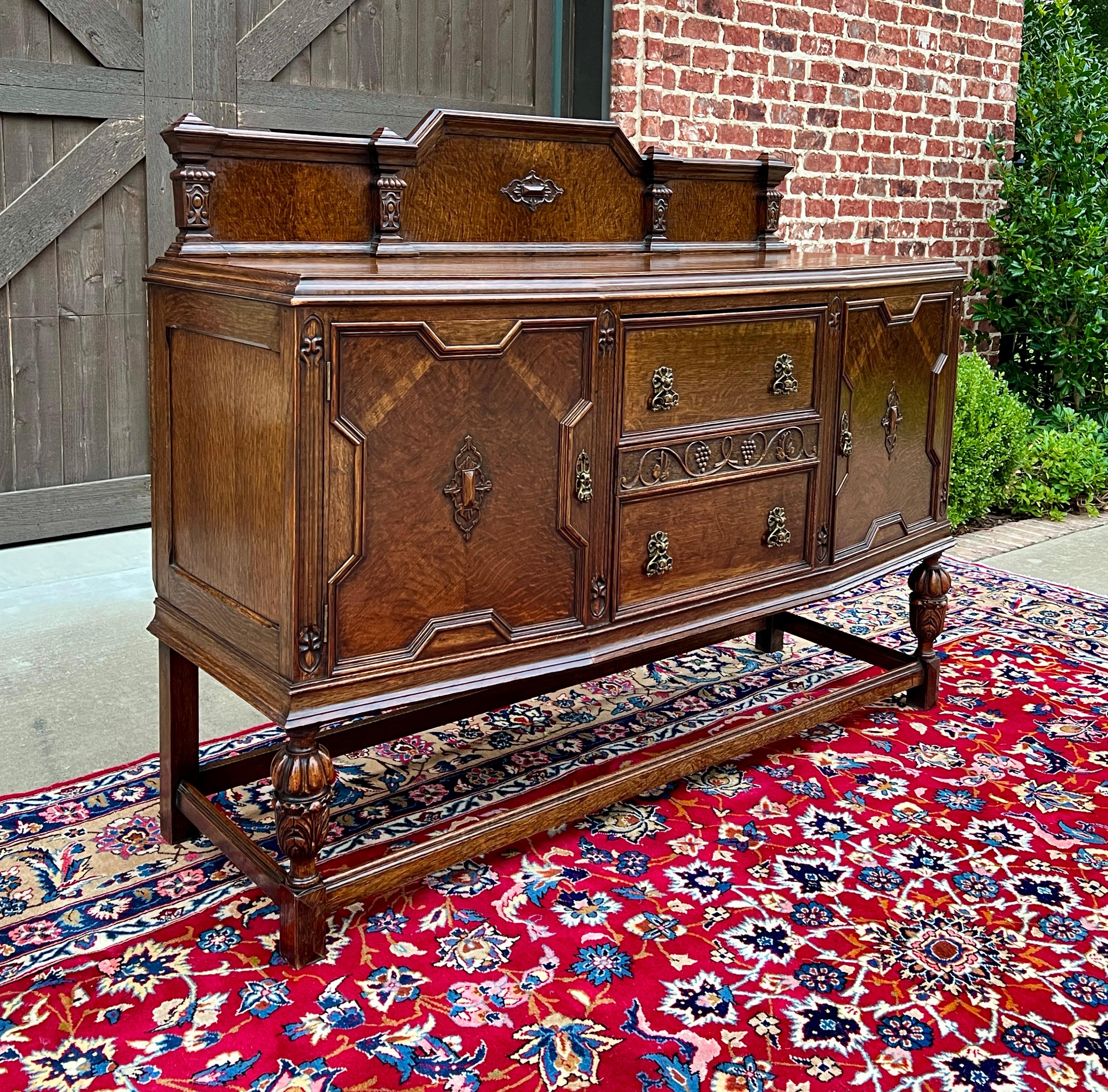 Arts and Crafts Antique English Sideboard Server Buffet Cabinet Tiger Oak Bow Front c. 1930s