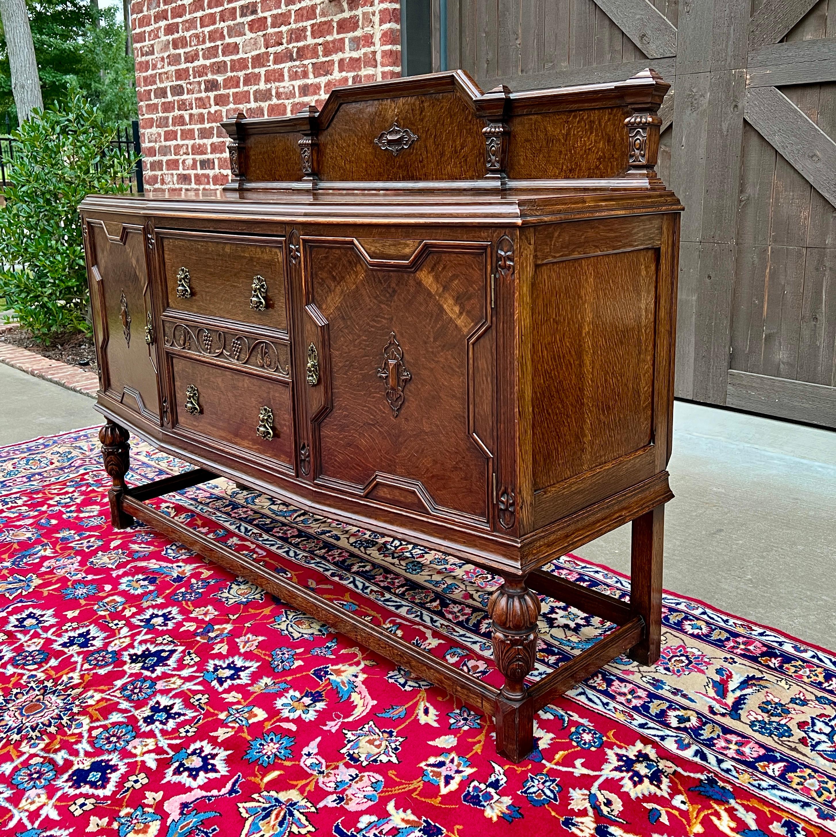Carved Antique English Sideboard Server Buffet Cabinet Tiger Oak Bow Front c. 1930s
