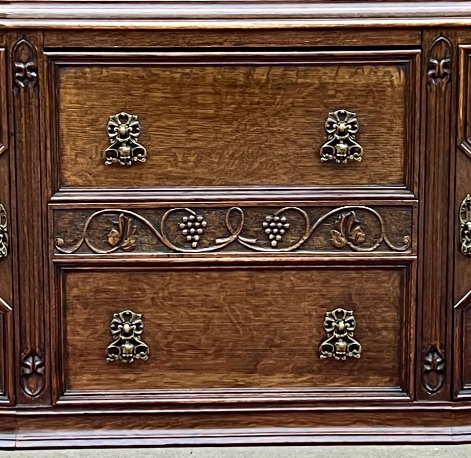 Antique English Sideboard Server Buffet Cabinet Tiger Oak Bow Front c. 1930s 2