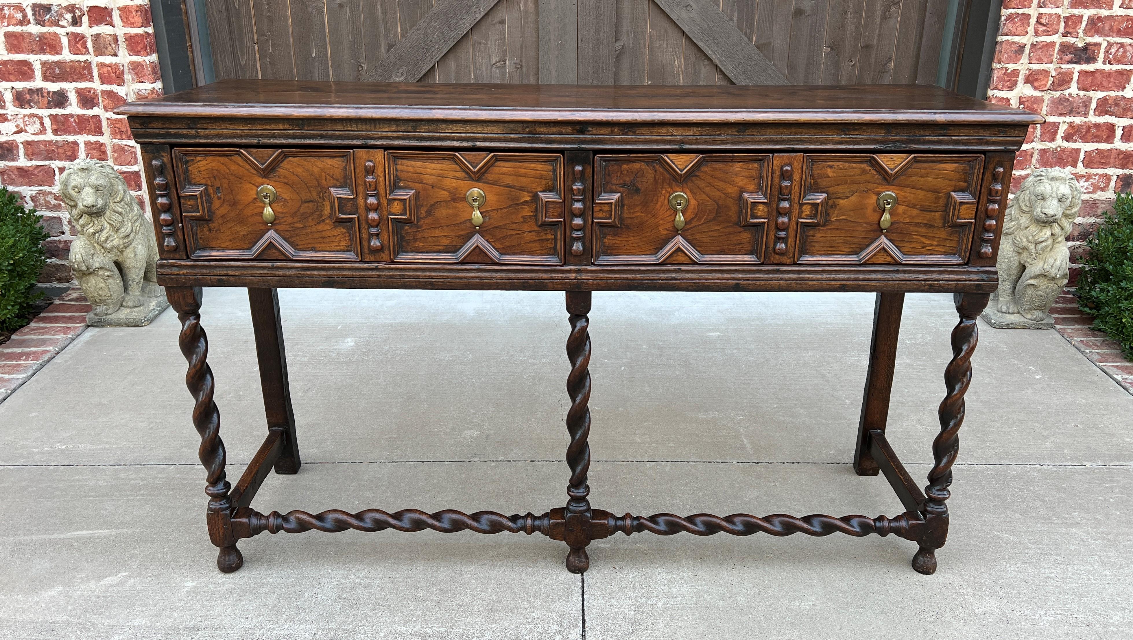 Antique English Sideboard Server Sofa Table Buffet Jacobean Barley Twist Oak 19C 9