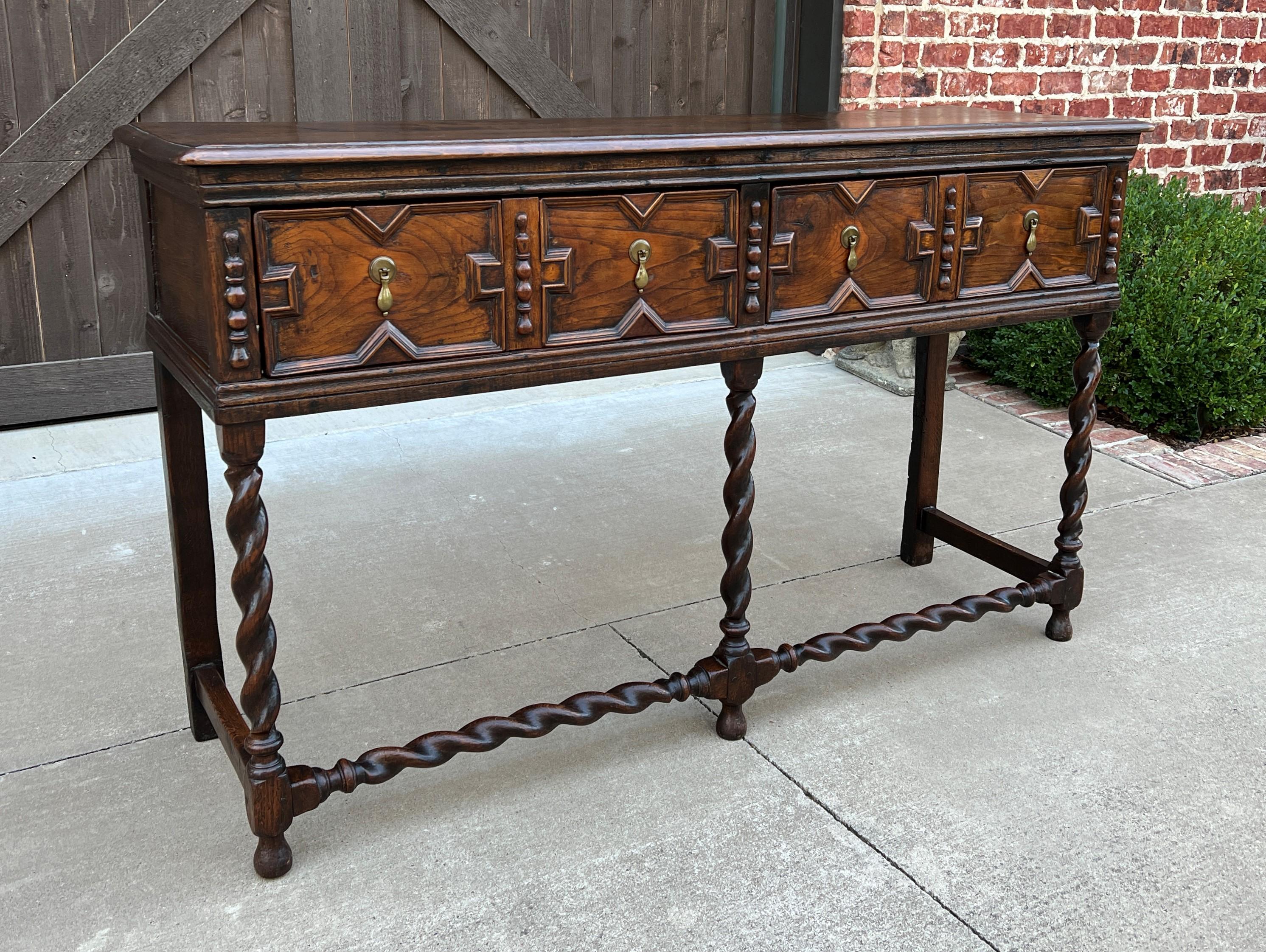 19th Century Antique English Sideboard Server Sofa Table Buffet Jacobean Barley Twist Oak 19C