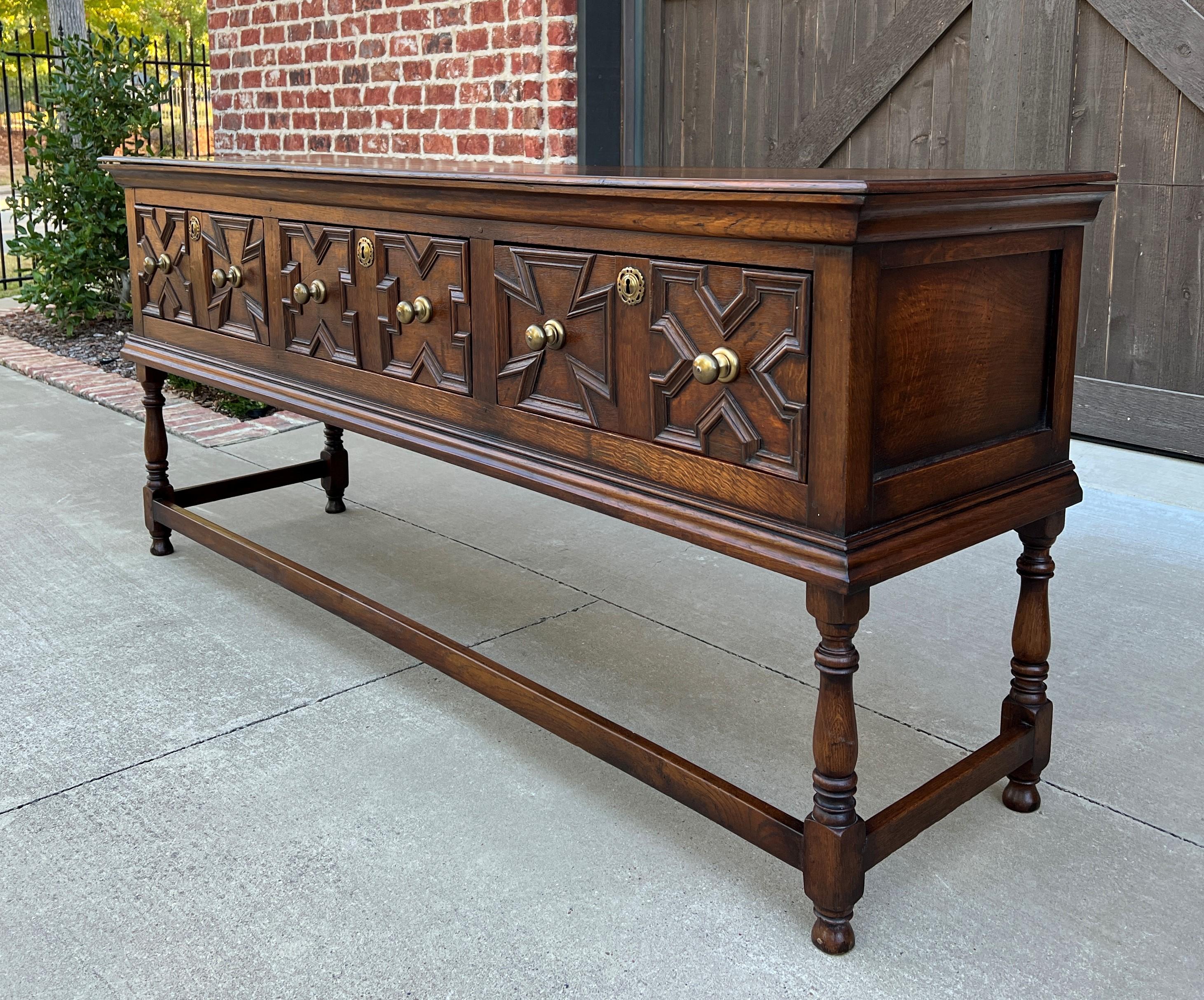 Carved Antique English Sideboard Server Sofa Table Console Buffet Jacobean Oak C. 1890