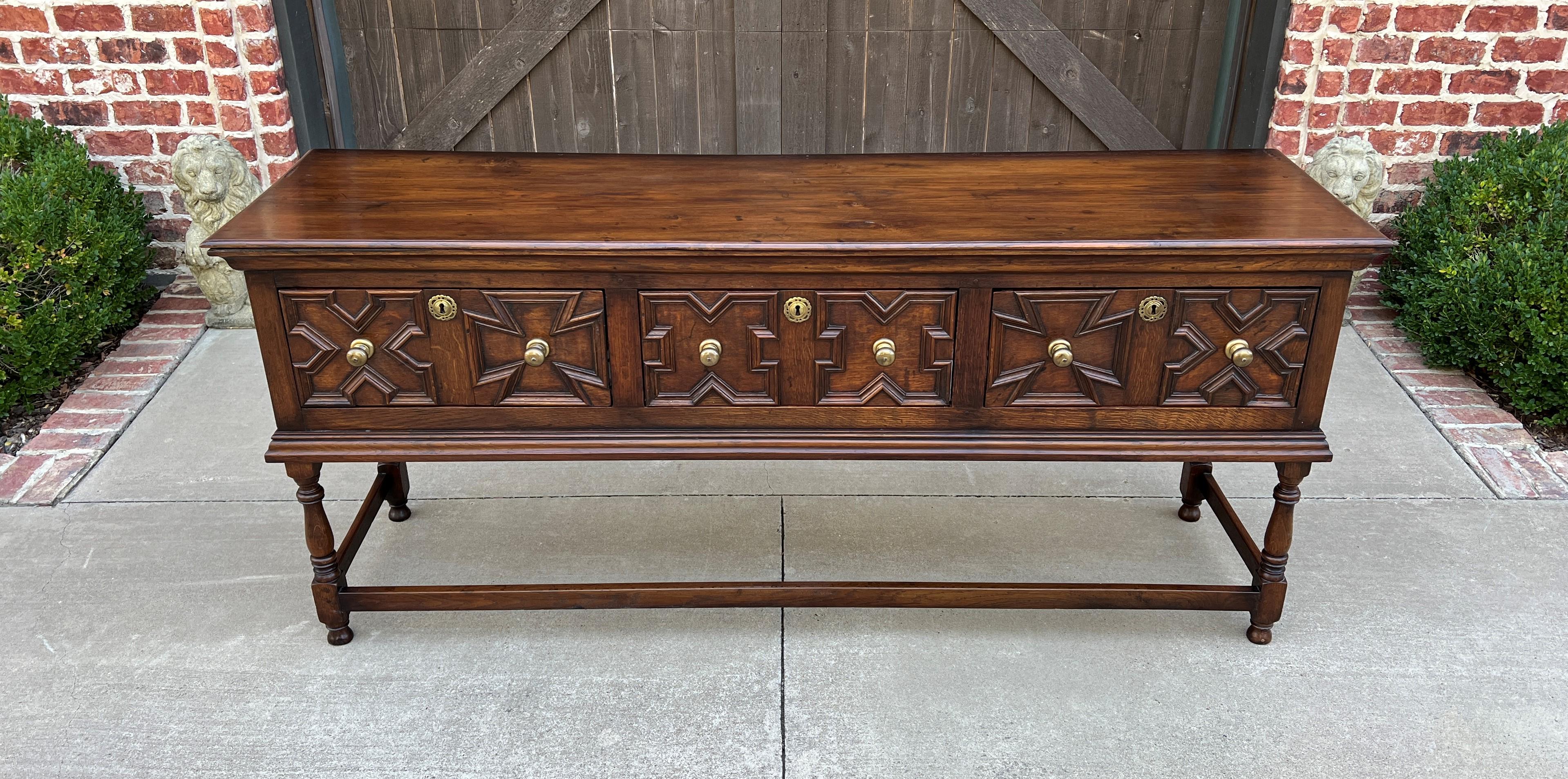19th Century Antique English Sideboard Server Sofa Table Console Buffet Jacobean Oak C. 1890