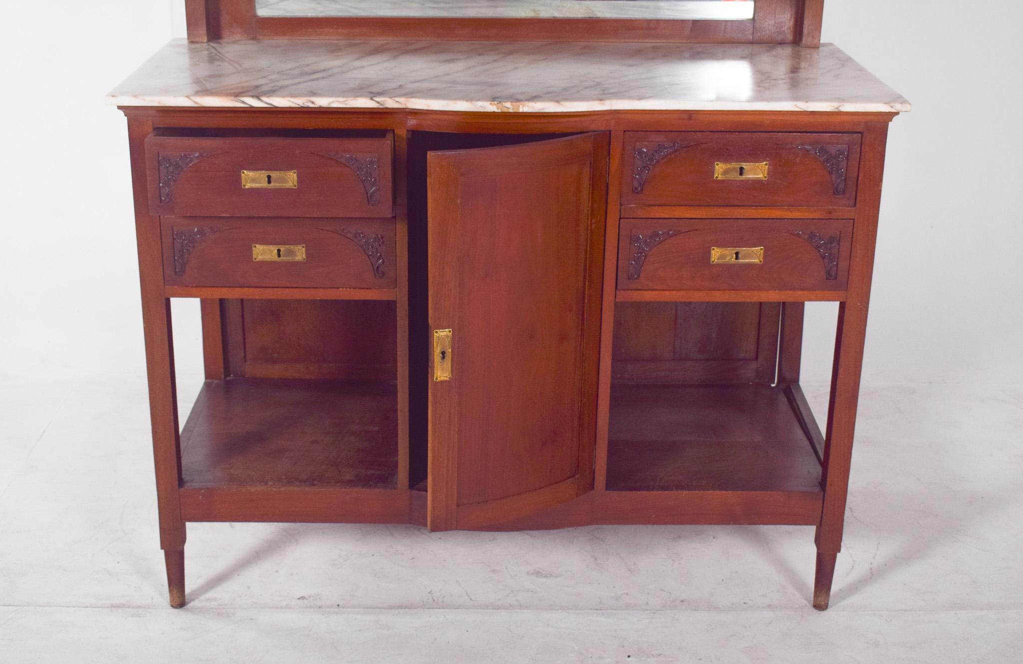 Antique English Sideboard with Marble Top and Mirror For Sale 1