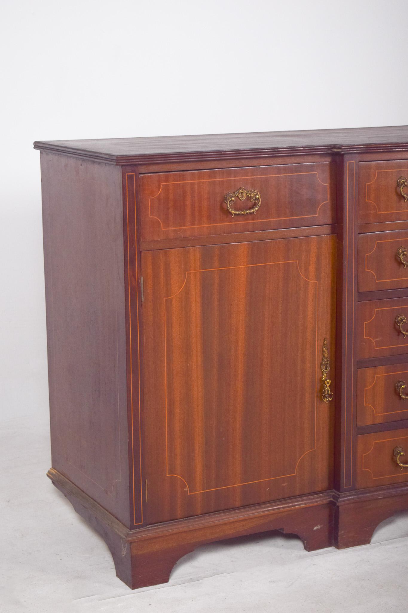 Late Victorian Antique English Sideboard with Marquetry Work For Sale