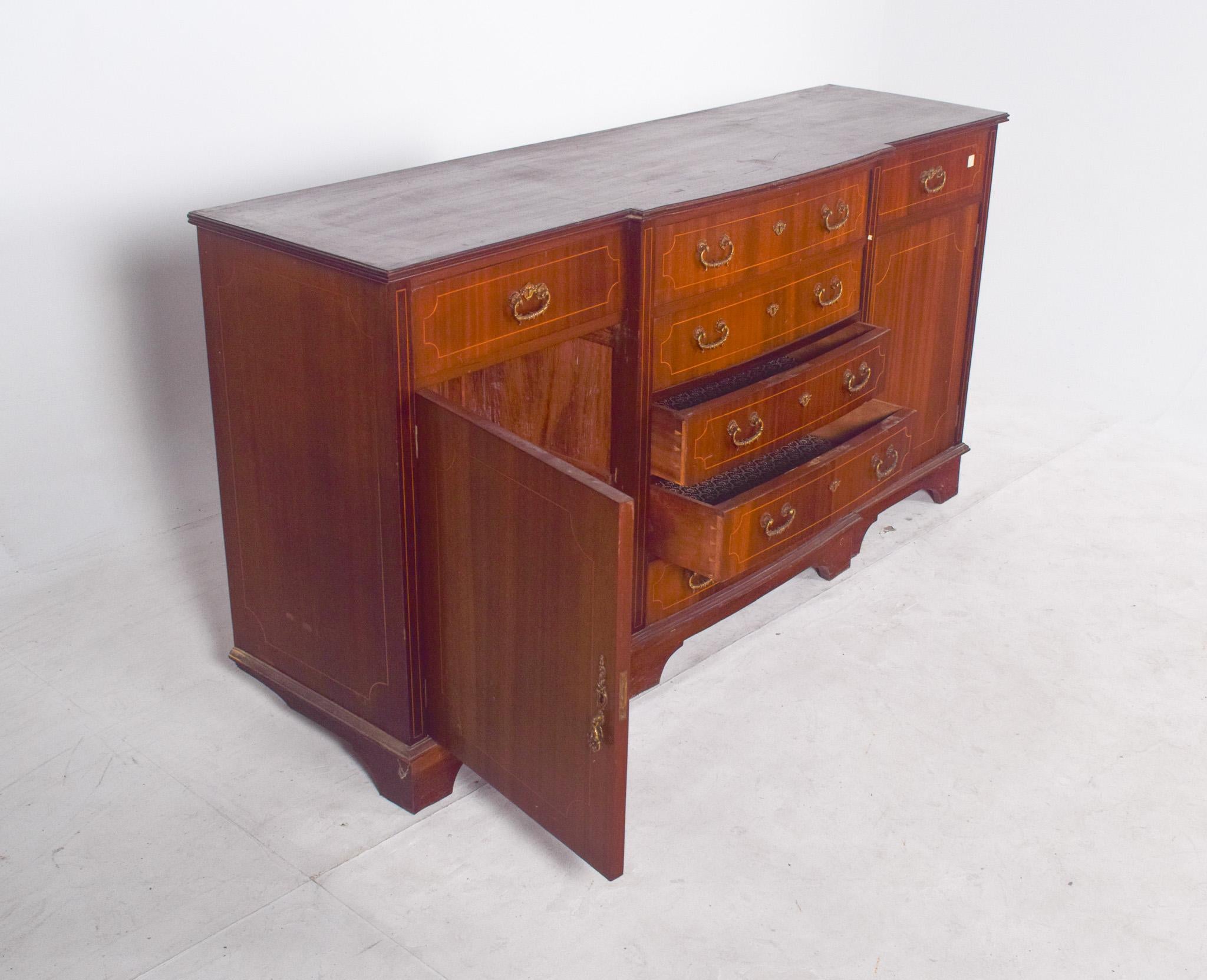 Wood Antique English Sideboard with Marquetry Work For Sale