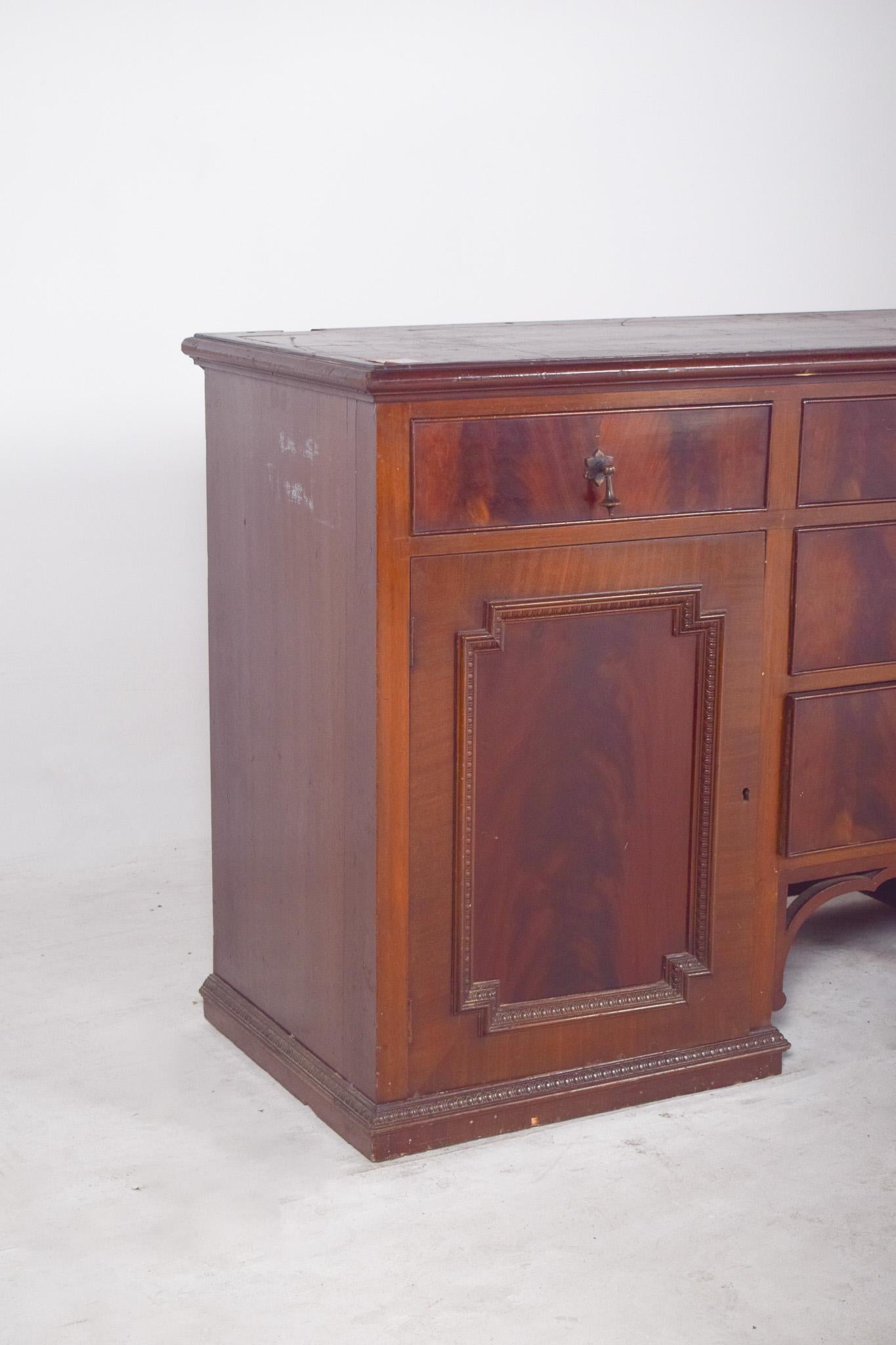 Late Victorian Antique English Sideboard with Two Doors and Five Drawers For Sale