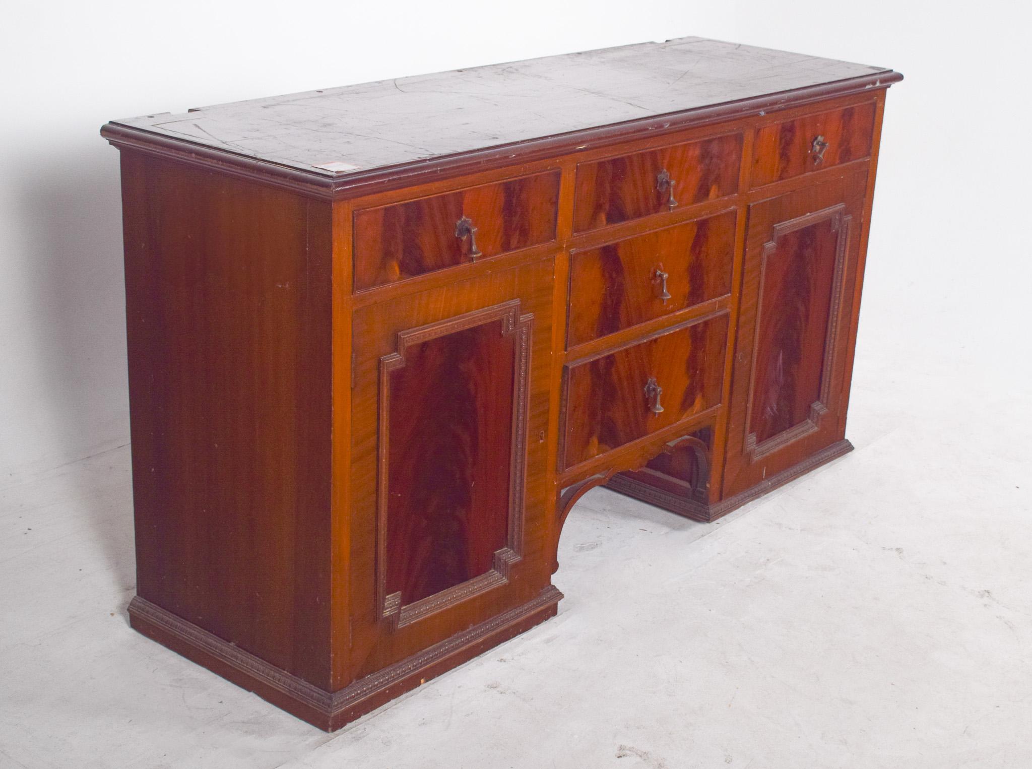 Wood Antique English Sideboard with Two Doors and Five Drawers For Sale
