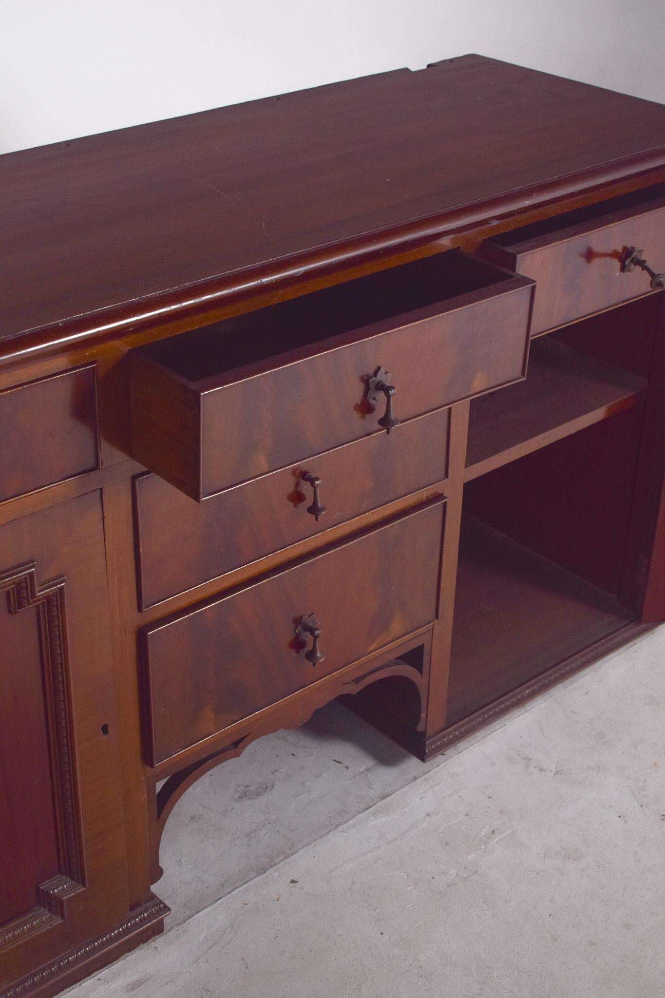 Antique English Sideboard with Two Doors and Five Drawers For Sale 2