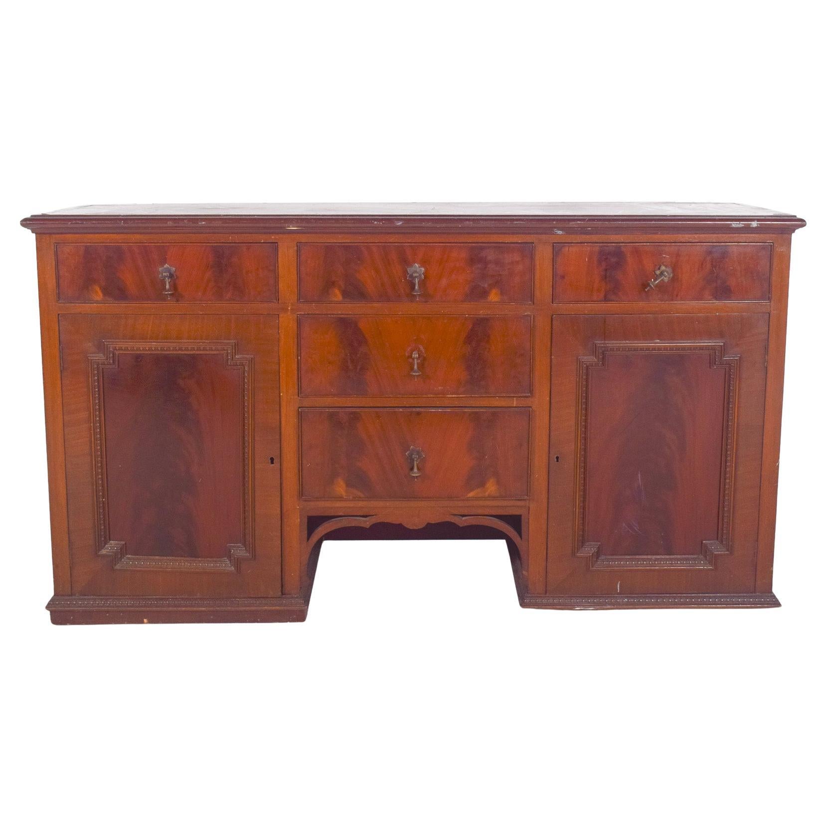 Antique English Sideboard with Two Doors and Five Drawers
