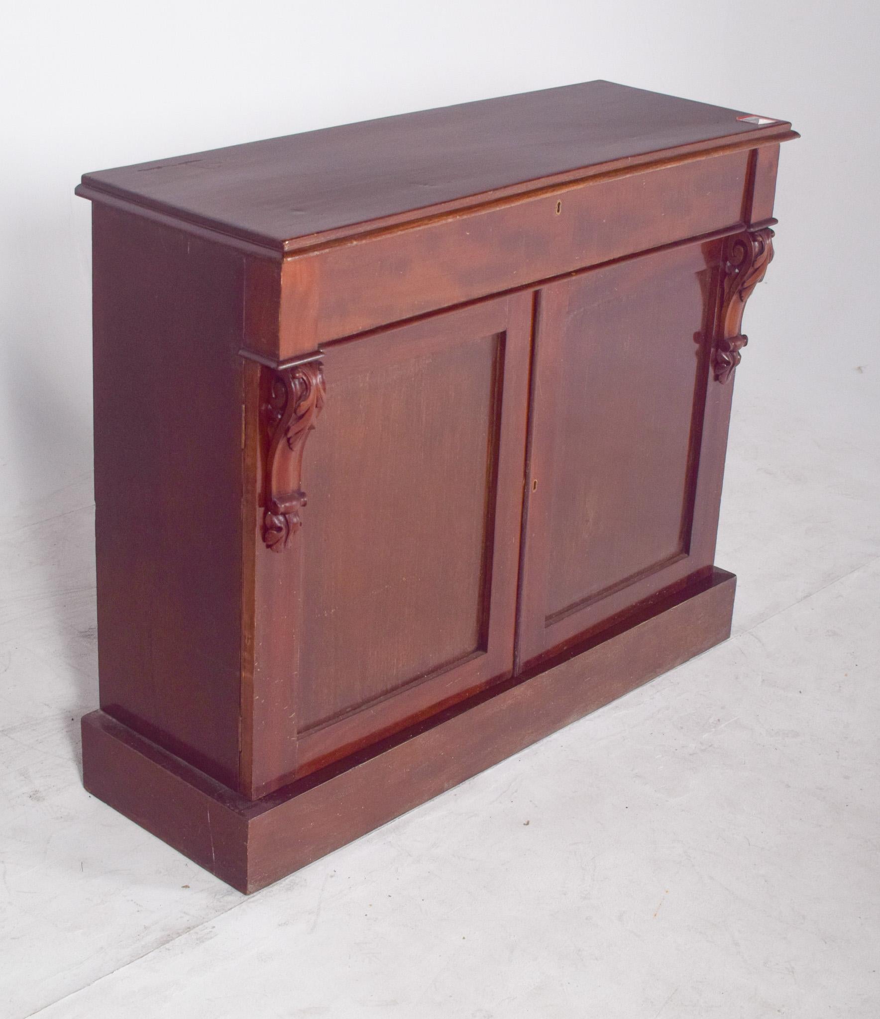 Wood Antique English Sideboard with Two Doors For Sale