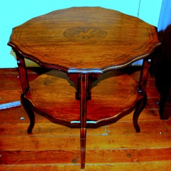 Antique English Signed Inlaid Rosewood Music Motif Oblong Occasional Table