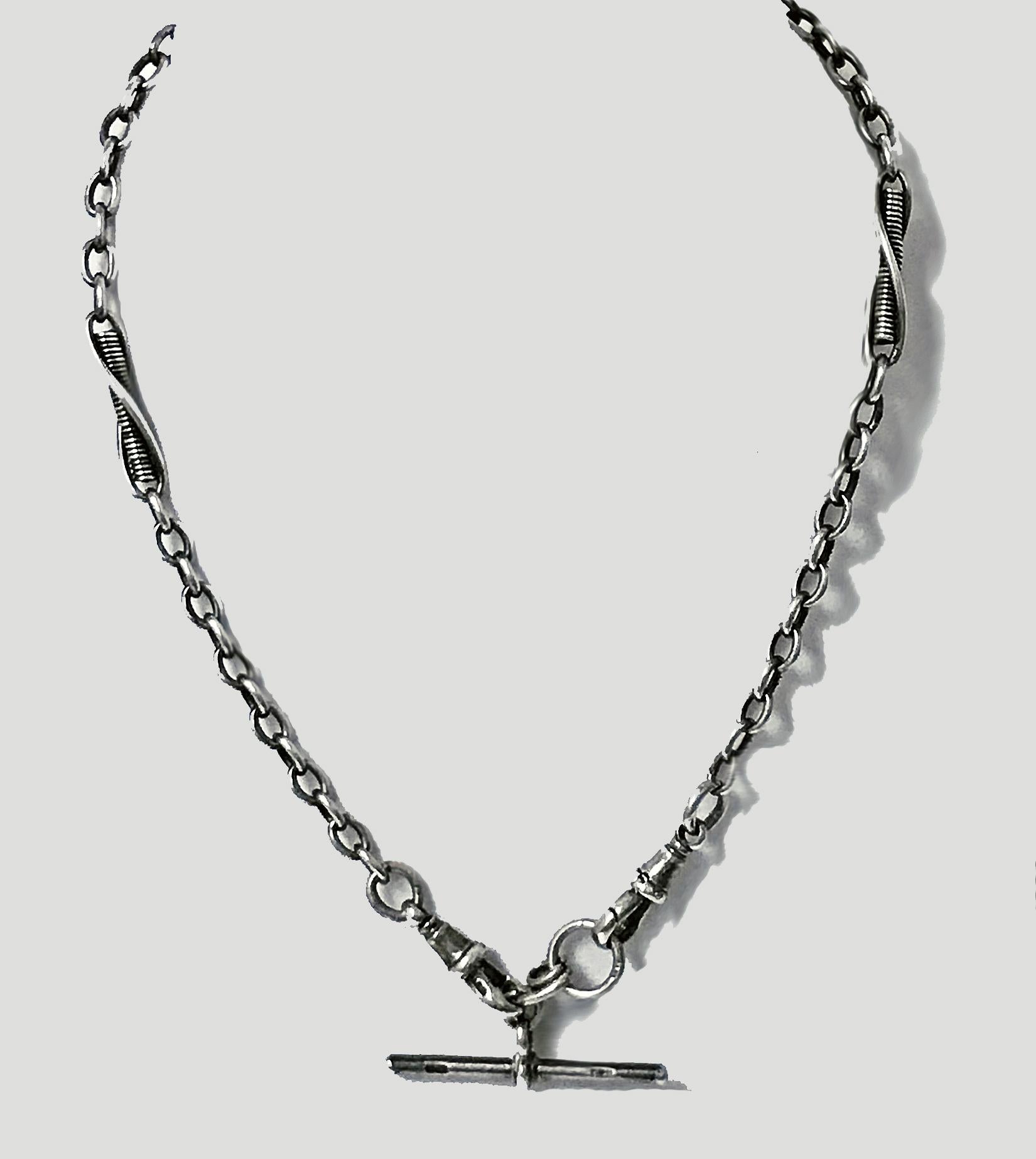 Antique English Silver Albert Watch Chain, Birmingham, 1908, Henry Pope In Good Condition In Toronto, ON
