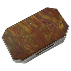 Antique English Silver and Agate Rectangular Jewellery or Snuff Box