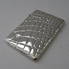 Antique English Silver Card Case - Crocodile Skin Design - 1902
