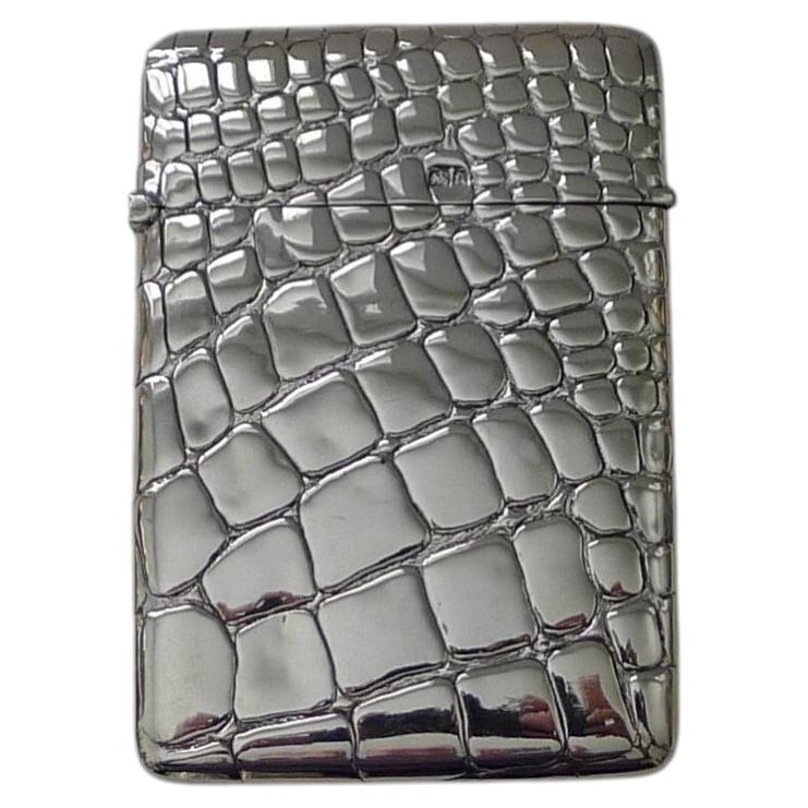 Antique English Silver Card Case - Crocodile Skin Design - 1902