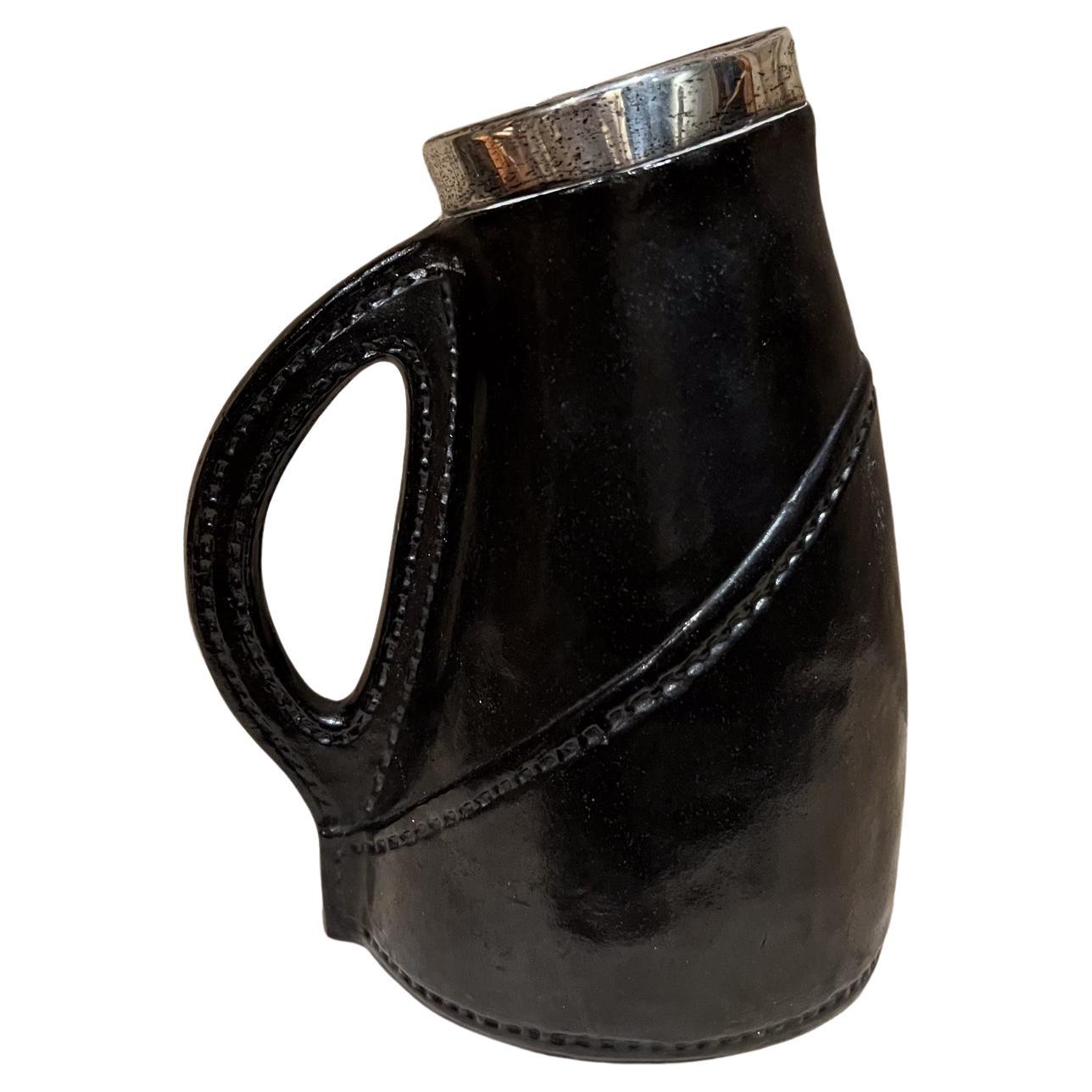 Antica brocca inglese in argento e ceramica Blackjack Saunders & Shepherd London in vendita