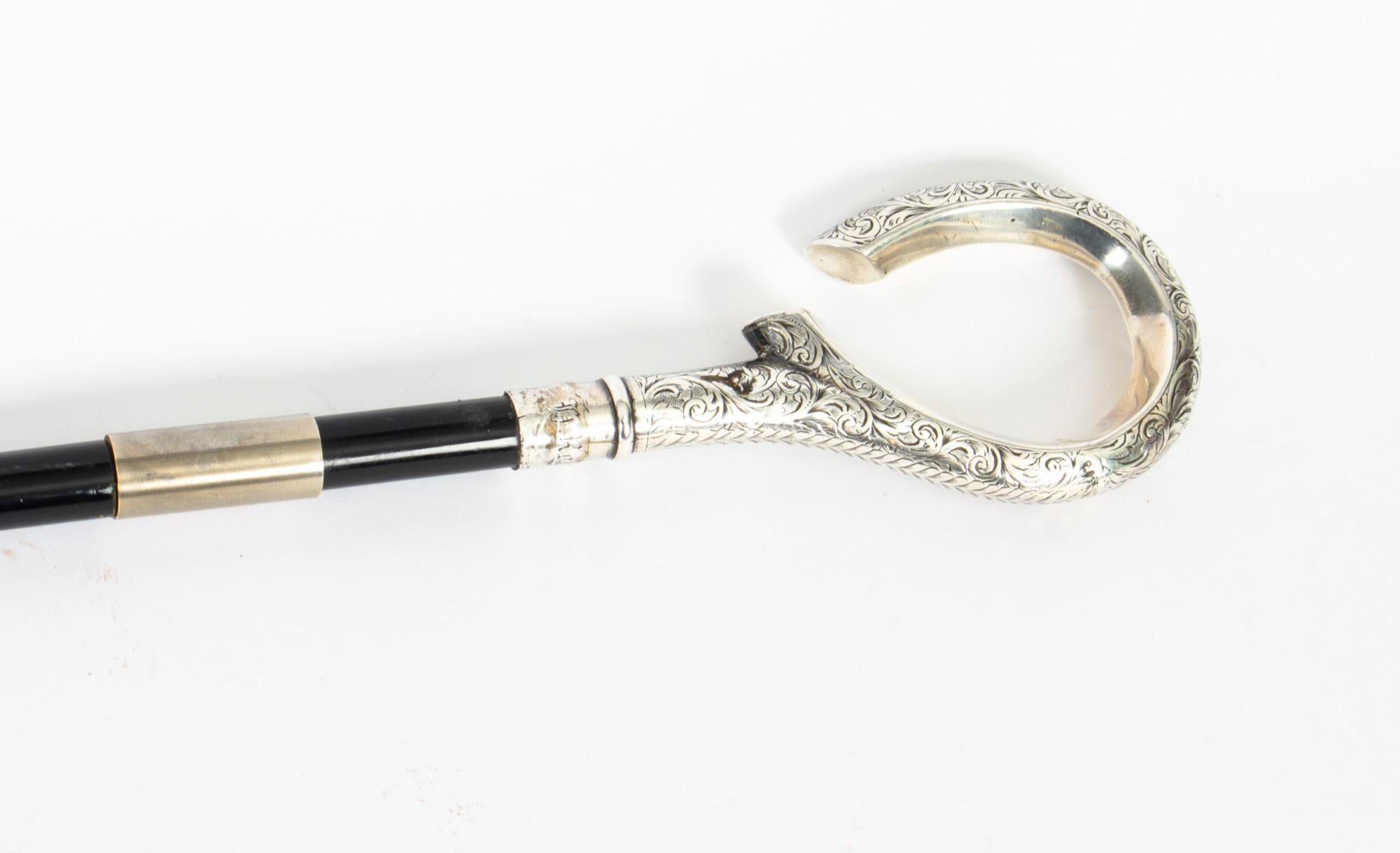 Antique English Silver & Ebonised Sword / Walking Stick Cane, 19th Century 4