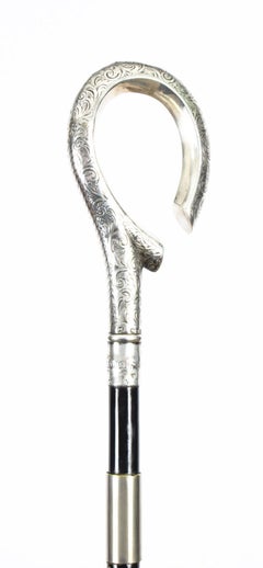Antique English Silver & Ebonised Sword / Walking Stick Cane, 19th Century