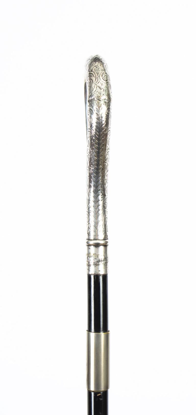 Antique English Silver & Ebonised Sword / Walking Stick Cane, 19th Century In Good Condition In London, GB
