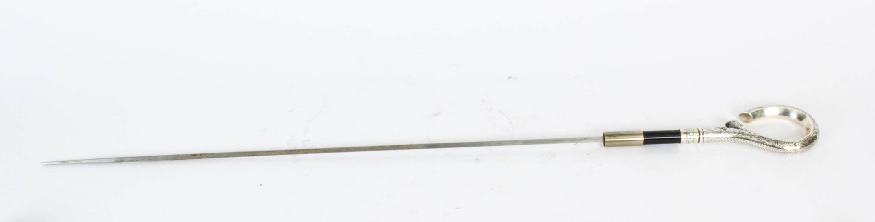 Antique English Silver & Ebonised Sword / Walking Stick Cane, 19th Century 3