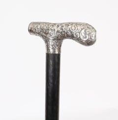 Antique English Silver & Ebonized Walking Stick Cane Circa 1880