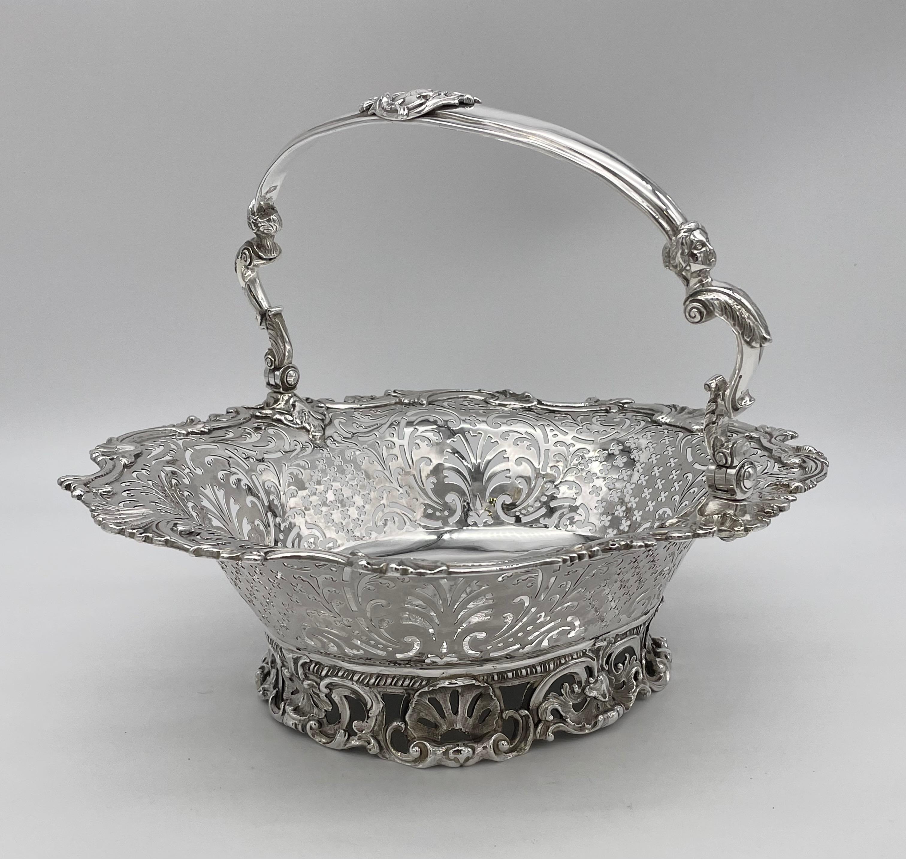 Antique English Sterling Silver George II Basket For Sale 1