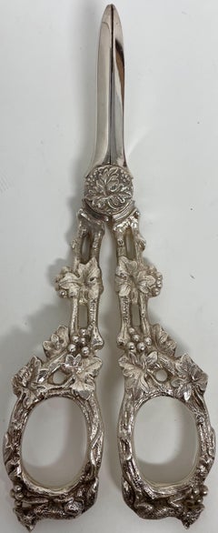 Antique English Silver Grape Shears & Berry Spoons in Original Case, Circa 1880