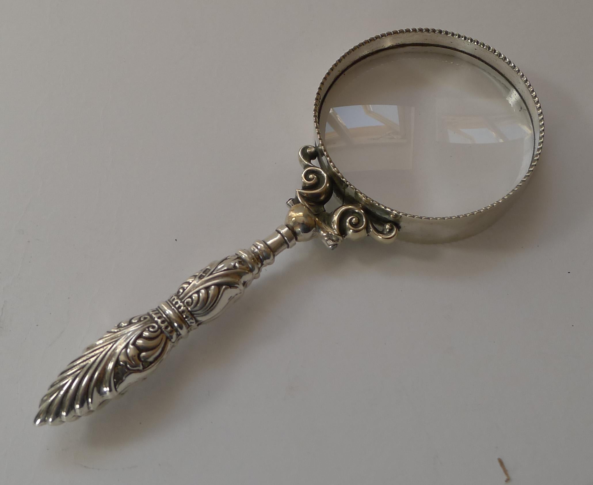 Edwardian Antique English Silver Handled Magnifying Glass, 1906