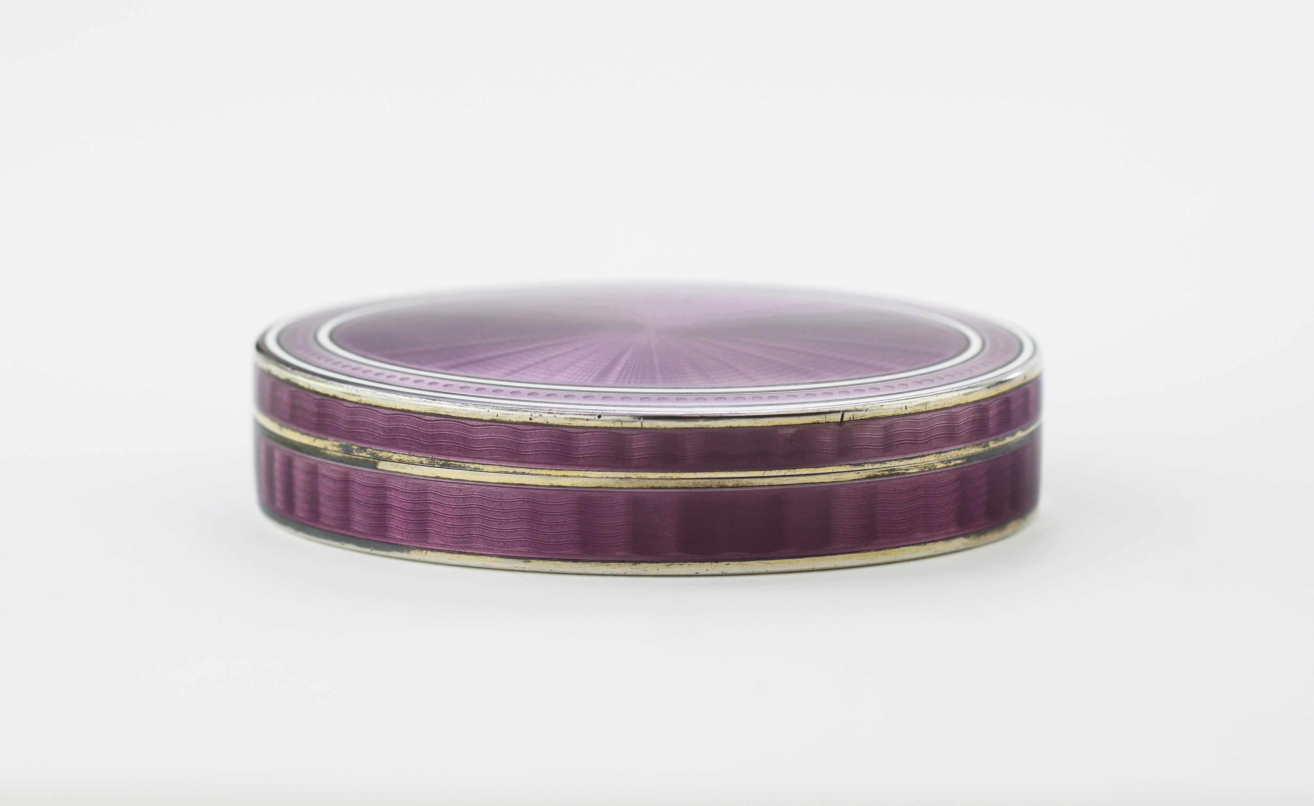 British Antique English Silver Imported Purple Guilloche Enamel Box