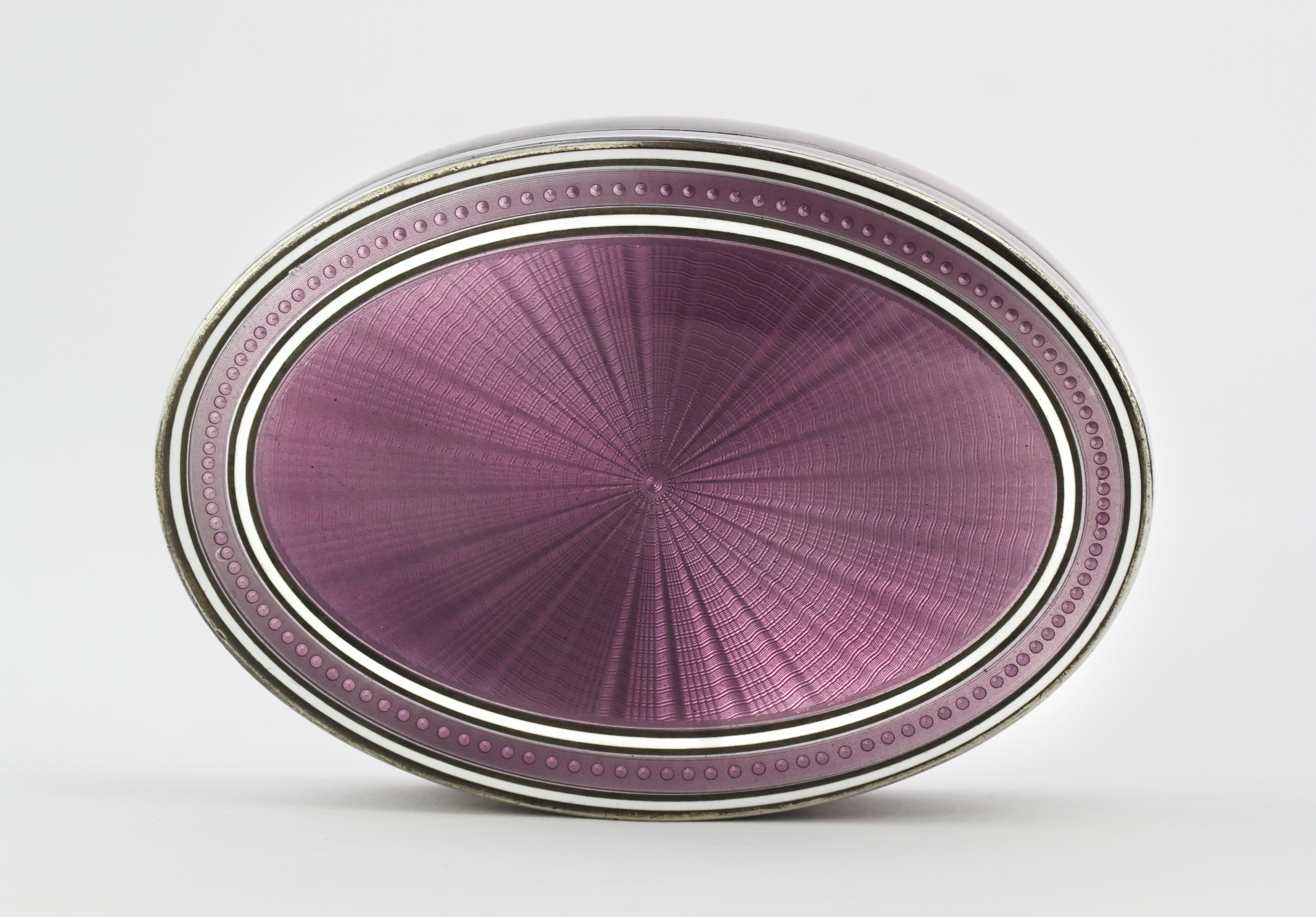 Early 20th Century Antique English Silver Imported Purple Guilloche Enamel Box
