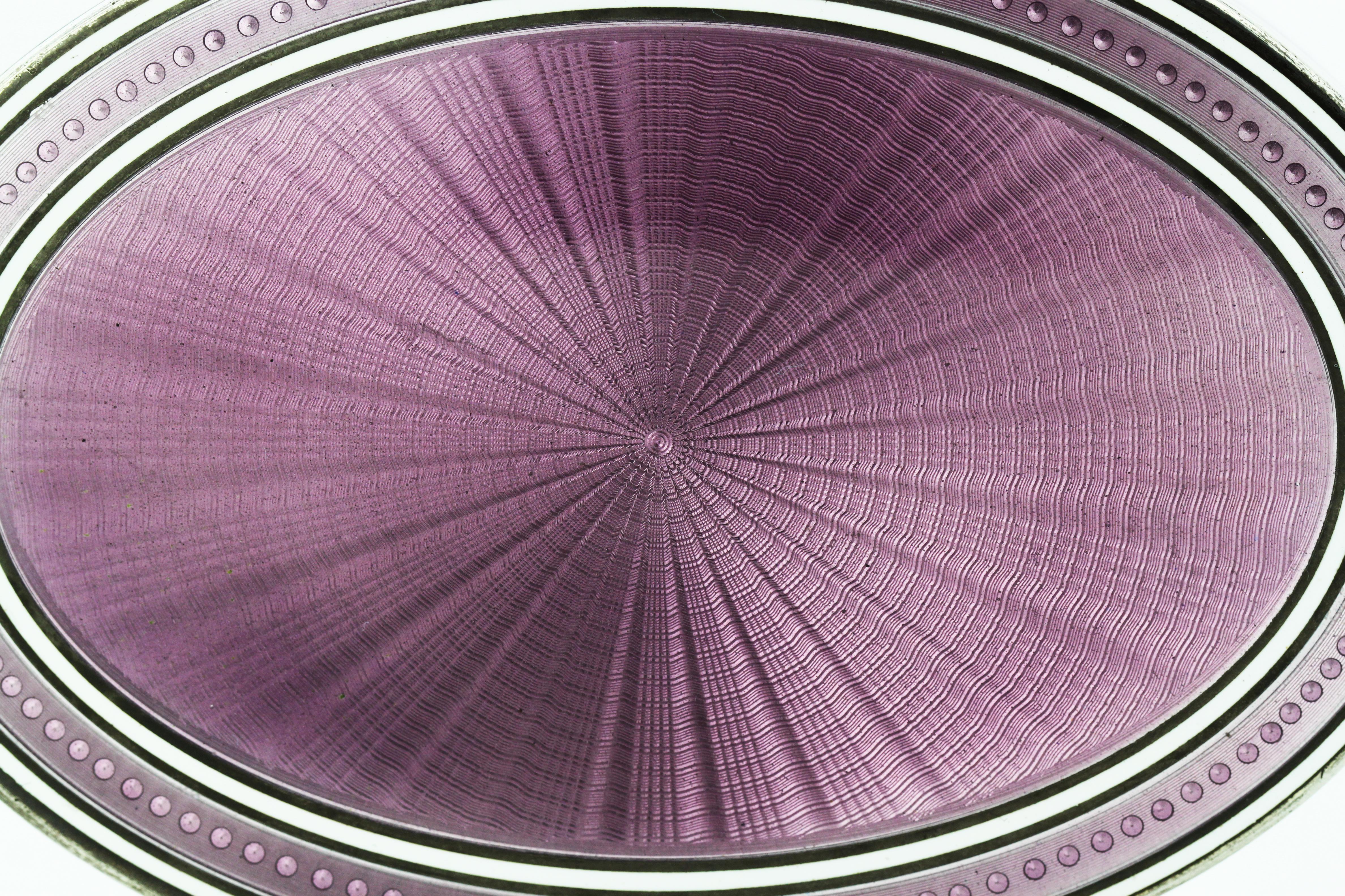 Sterling Silver Antique English Silver Imported Purple Guilloche Enamel Box