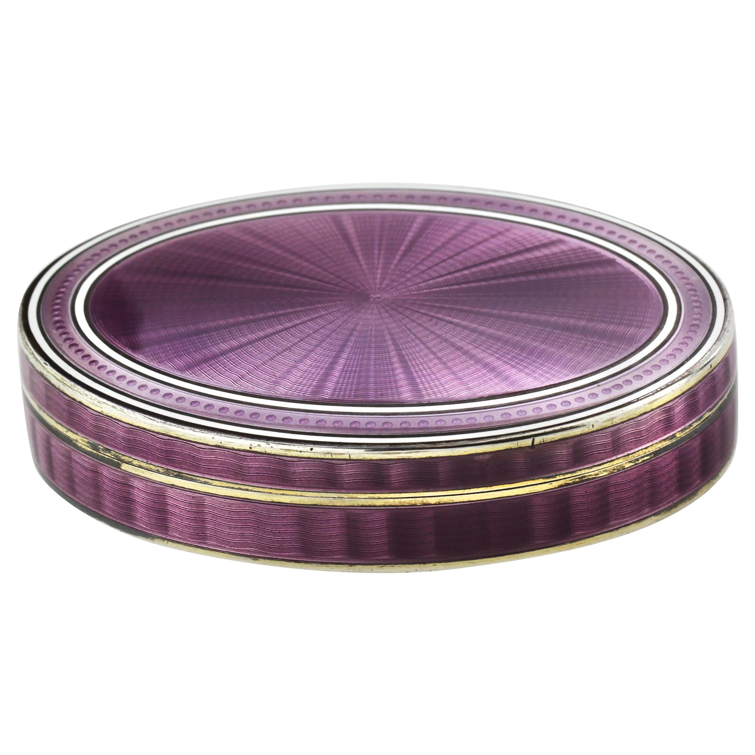 Antique English Silver Imported Purple Guilloche Enamel Box