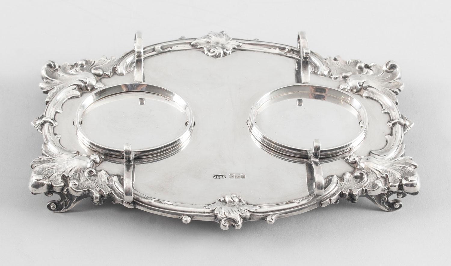 Late 19th Century Antique English Silver Inkstand Cut-Glass Wells J Dixon 1899, 19th Century