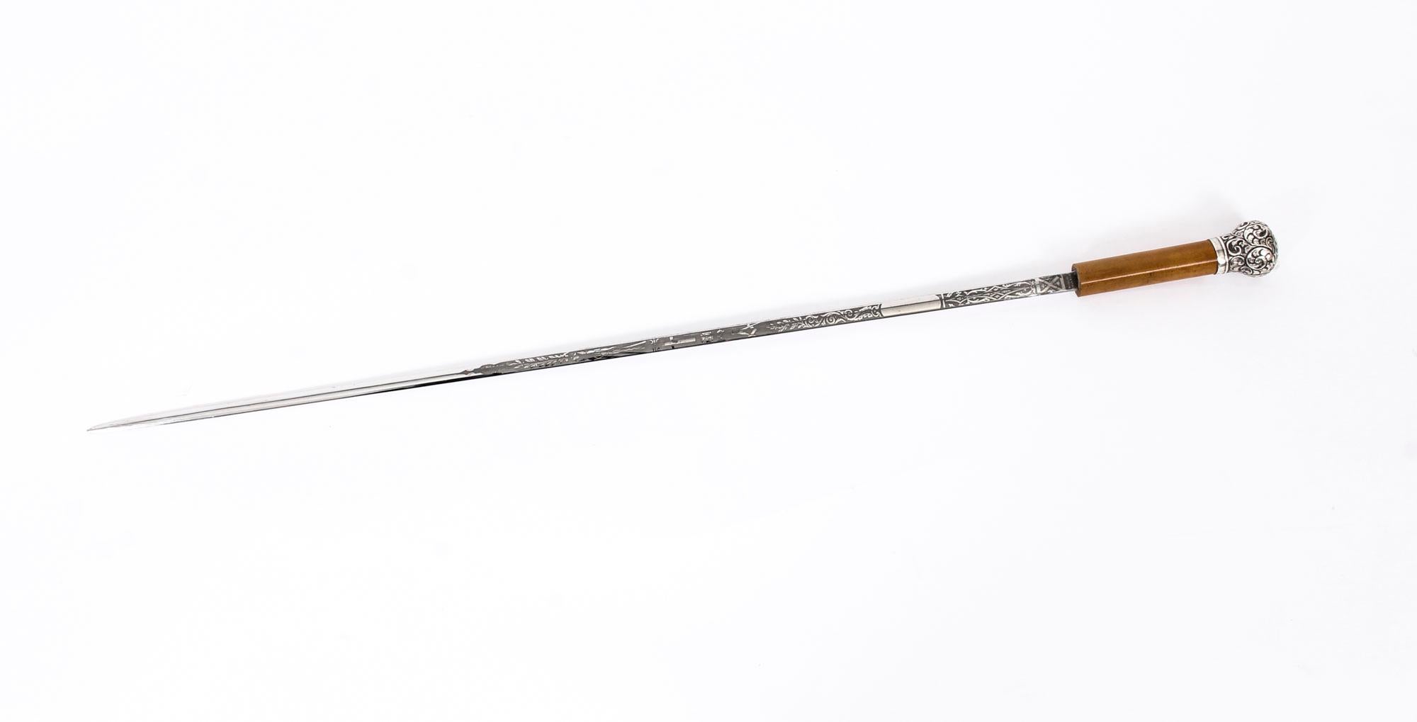Antique English Silver and Malacca Sword / Walking Stick Cane, 19th Century 7